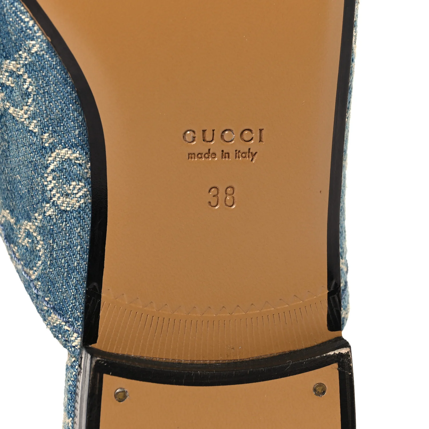 New Denim GG Malaga Kid Womens Princetown Slippers 38 Light Blue Royale - Image 8