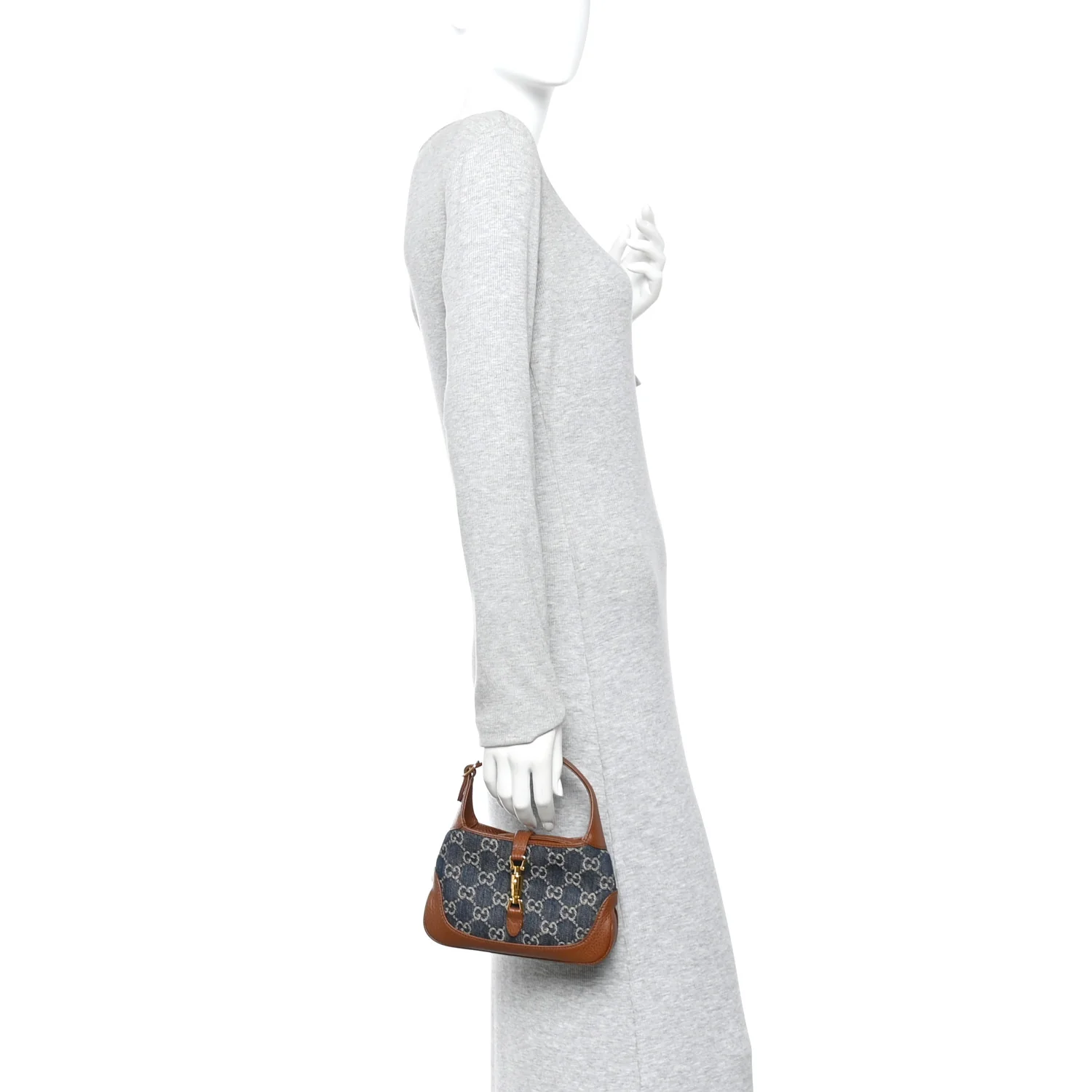 New Denim GG Monogram Calfskin Mini Jackie 1961 Hobo Blue Tea Cuir - Image 2