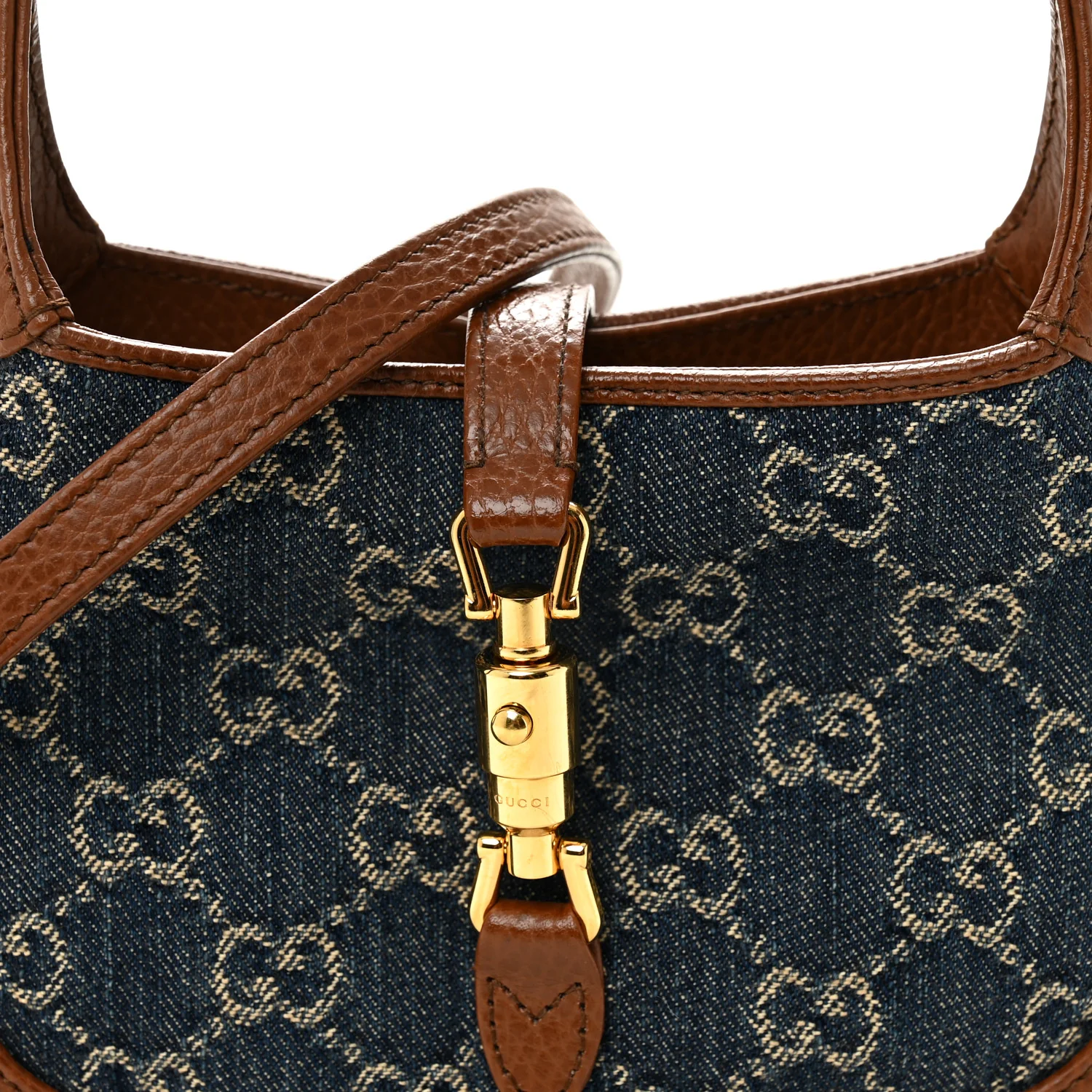 New Denim GG Monogram Calfskin Mini Jackie 1961 Hobo Blue Tea Cuir - Image 7