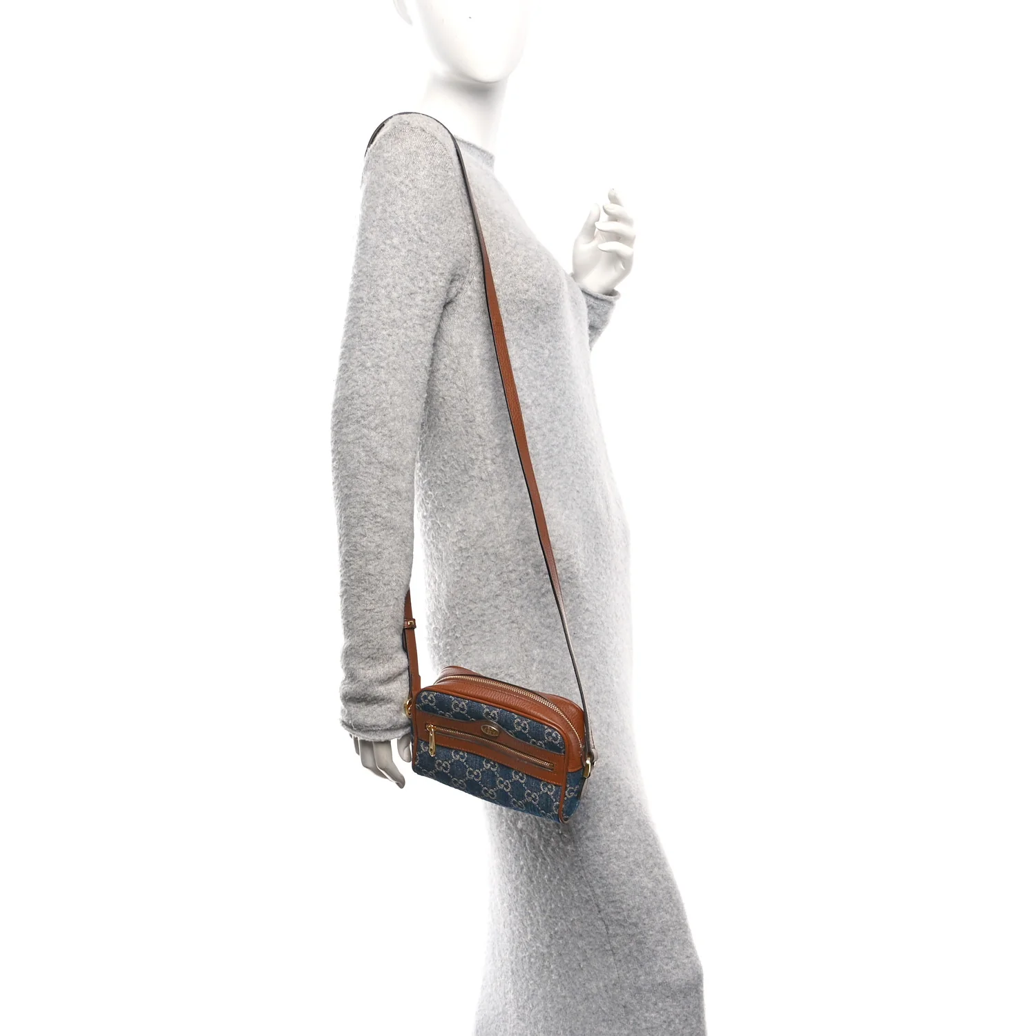 New Denim GG Monogram Dollar Calfskin Mini Ophidia Shoulder Bag Blue Tea Cuir Epilog - Image 2