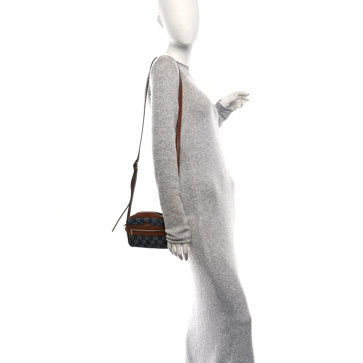 New Denim GG Monogram Dollar Calfskin Mini Ophidia Shoulder Bag Blue Tea Cuir Epilog - Image 2