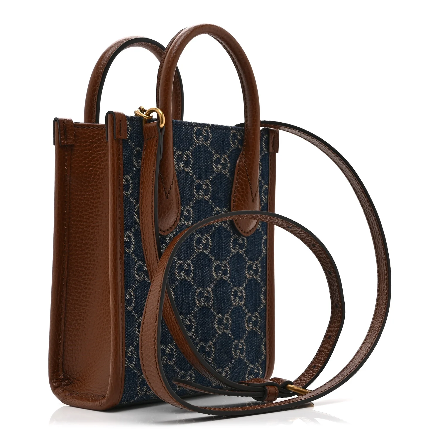 New Denim GG Monogram Dollar Calfskin Mini Retro Interlocking G Tote Bag Blue Tea Cuir Epilog - Image 3