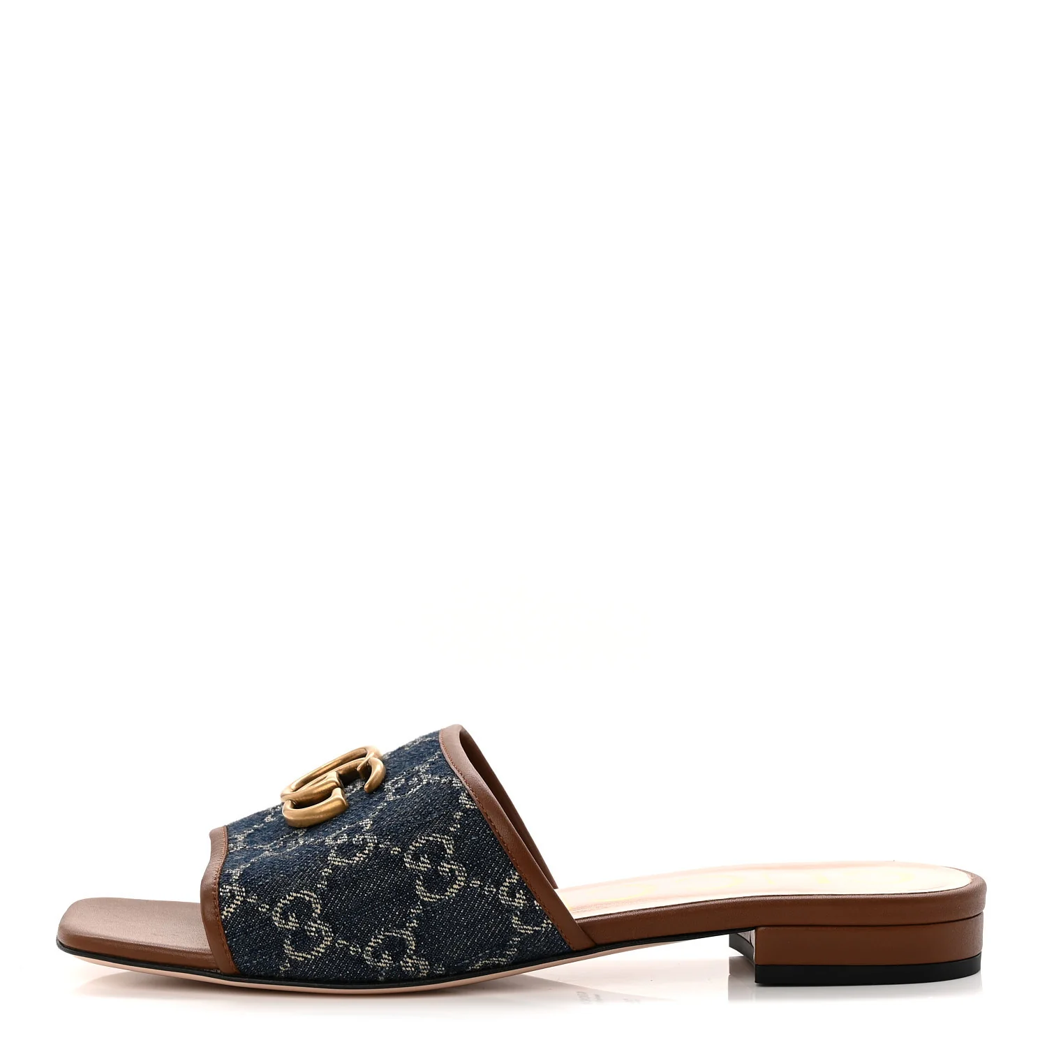 New Denim GG Monogram Miro Soft Calfskin Jolie Slide Sandals 38.5 Blue Tea Cuir Epilogue