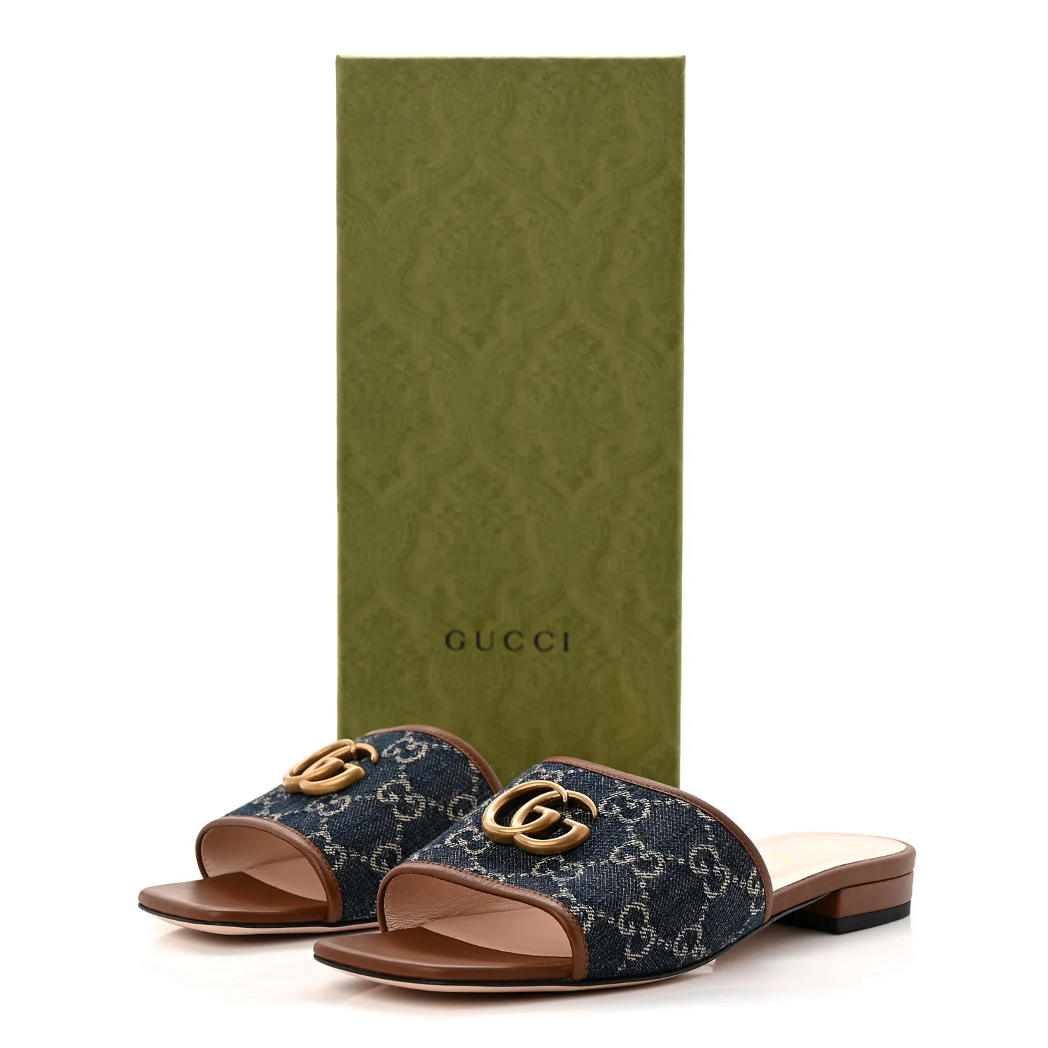 New Denim GG Monogram Miro Soft Calfskin Jolie Slide Sandals 38.5 Blue Tea Cuir Epilogue - Image 10