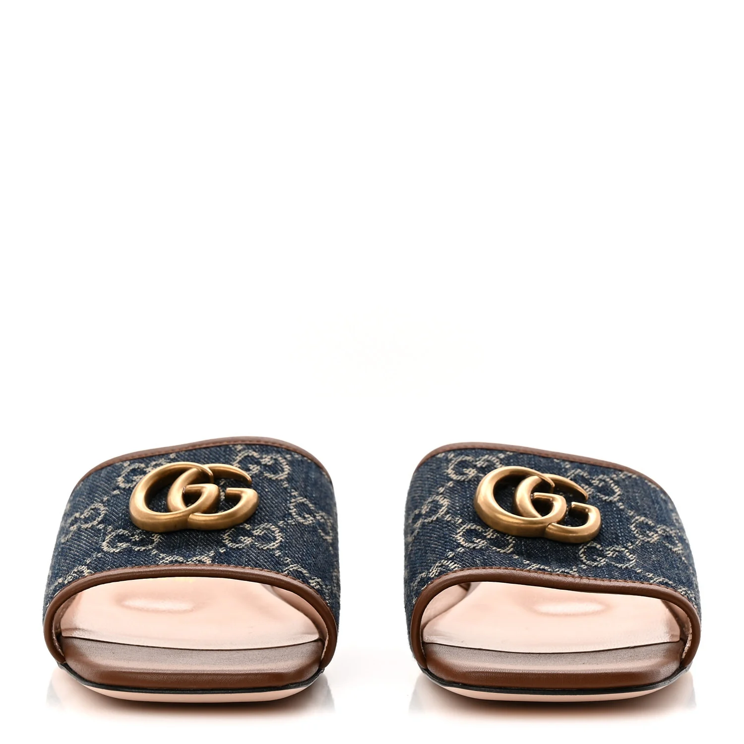 New Denim GG Monogram Miro Soft Calfskin Jolie Slide Sandals 38.5 Blue Tea Cuir Epilogue - Image 2