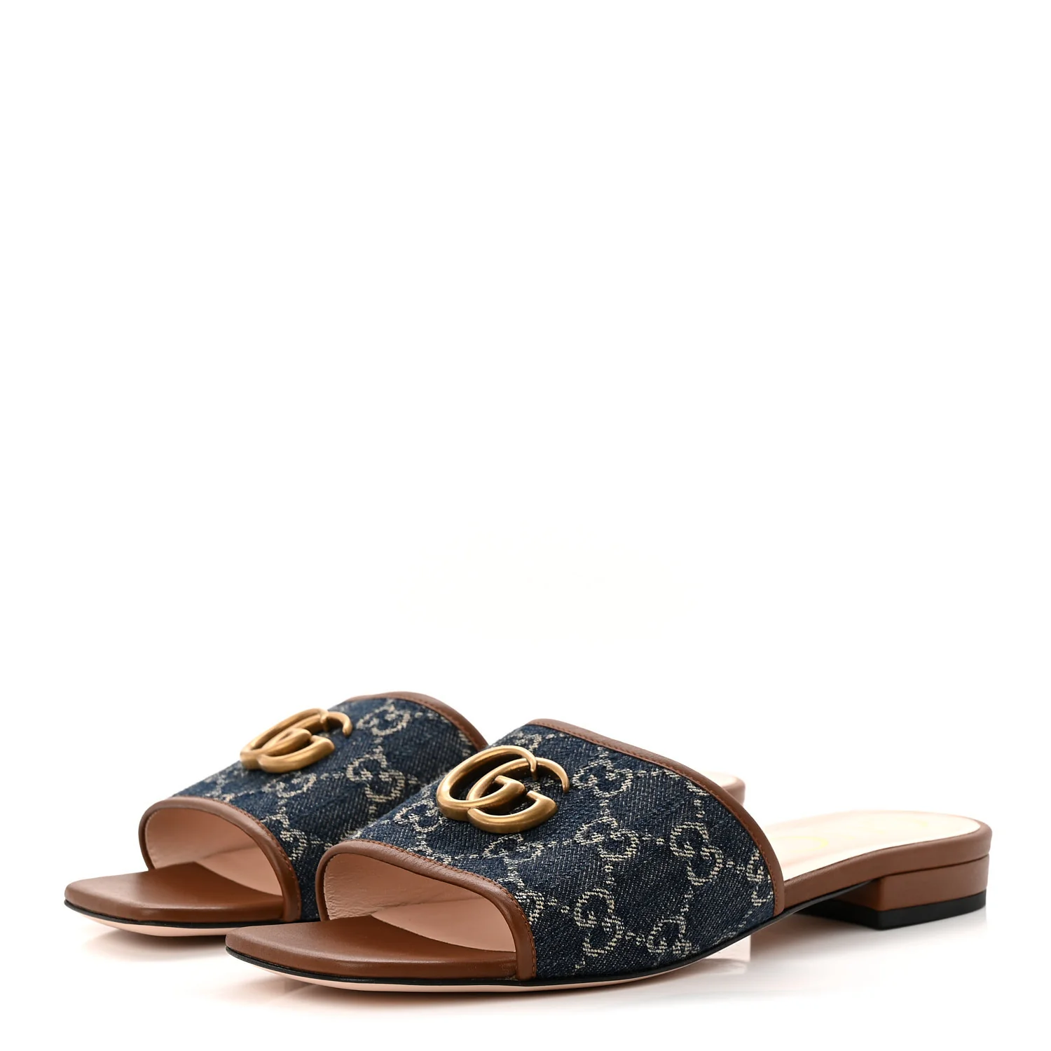 New Denim GG Monogram Miro Soft Calfskin Jolie Slide Sandals 38.5 Blue Tea Cuir Epilogue - Image 3