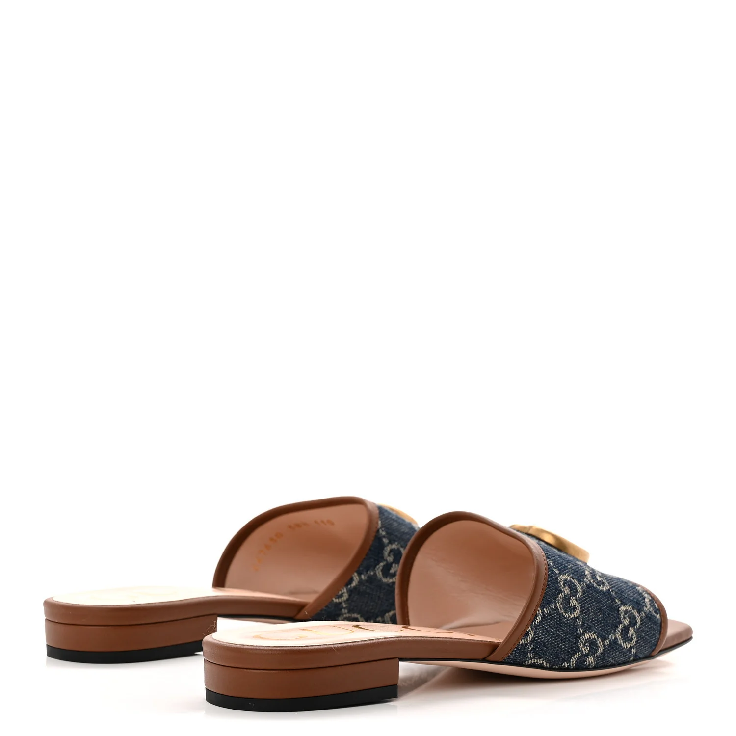 New Denim GG Monogram Miro Soft Calfskin Jolie Slide Sandals 38.5 Blue Tea Cuir Epilogue - Image 4