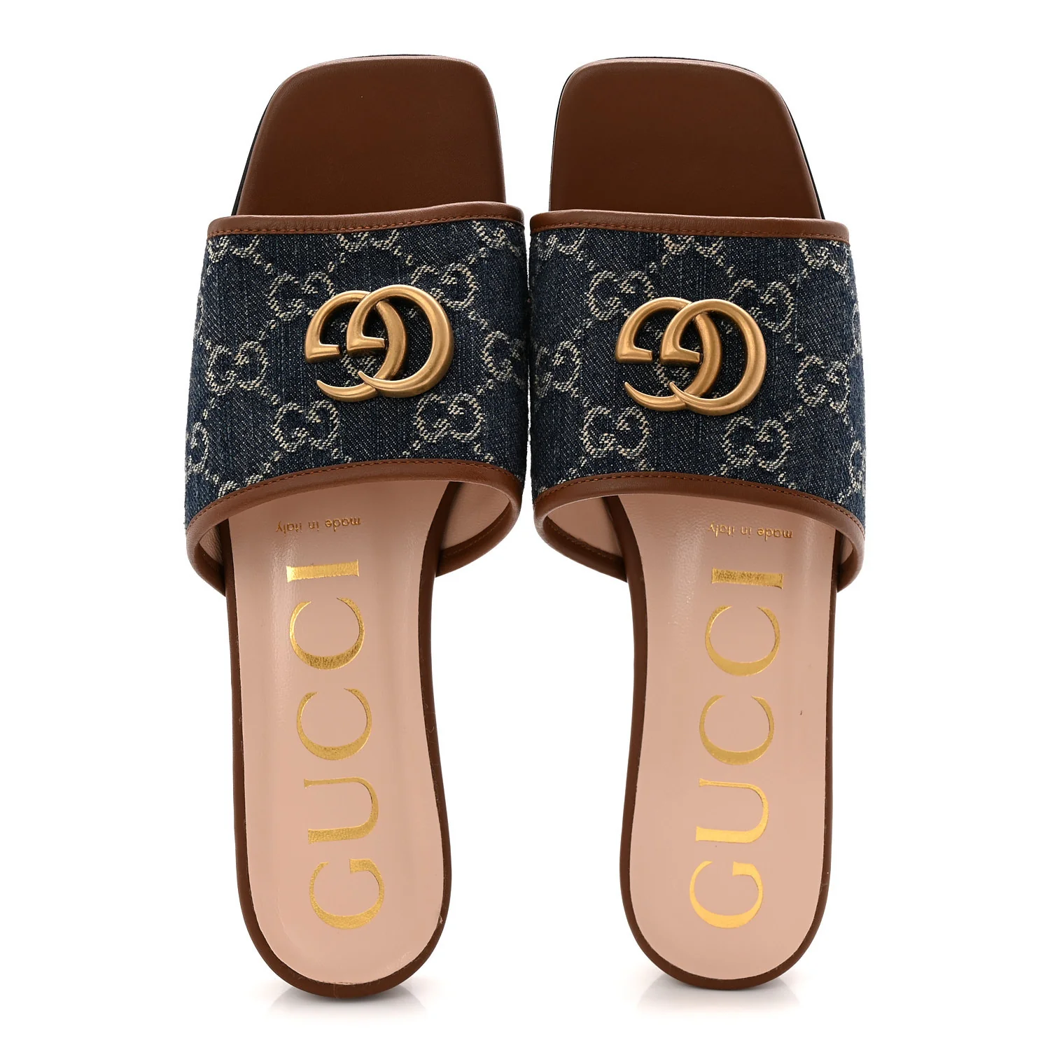 New Denim GG Monogram Miro Soft Calfskin Jolie Slide Sandals 38.5 Blue Tea Cuir Epilogue - Image 5