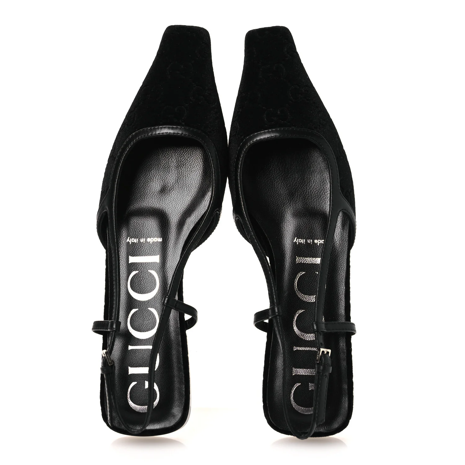 New Velvet Ashmir GG Monogram Malaga Kid Slingback Ballet Flats 37 Black - Image 2