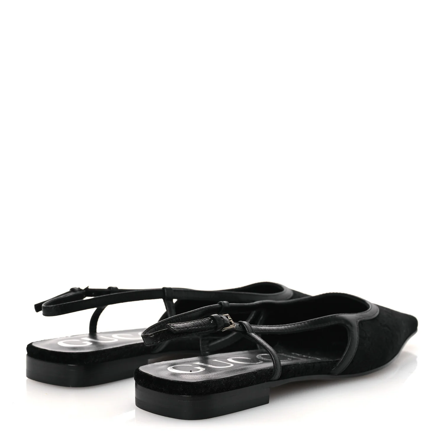 New Velvet Ashmir GG Monogram Malaga Kid Slingback Ballet Flats 37 Black - Image 5