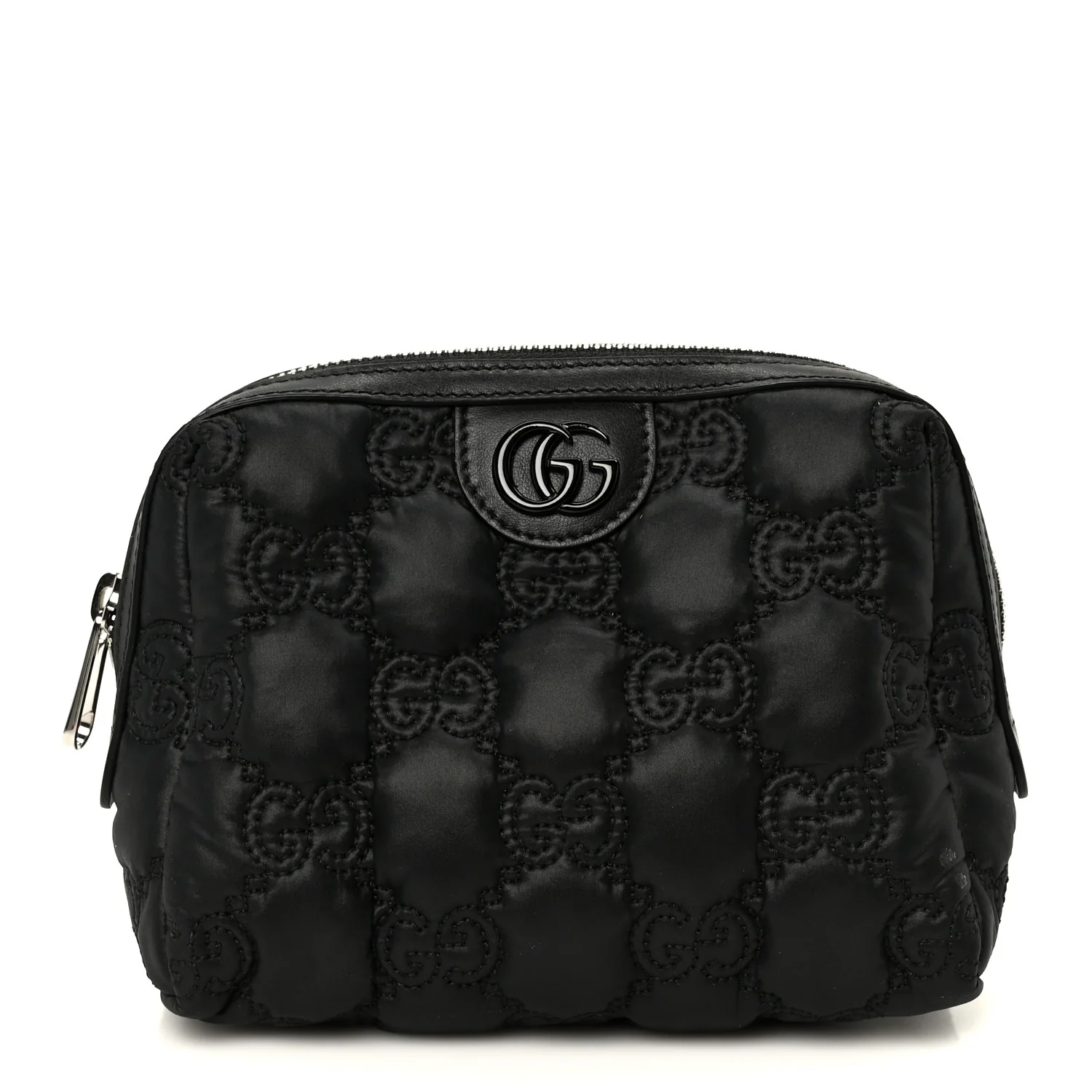 Nylon Calfskin Enamel GG Matelasse Beauty Case Black