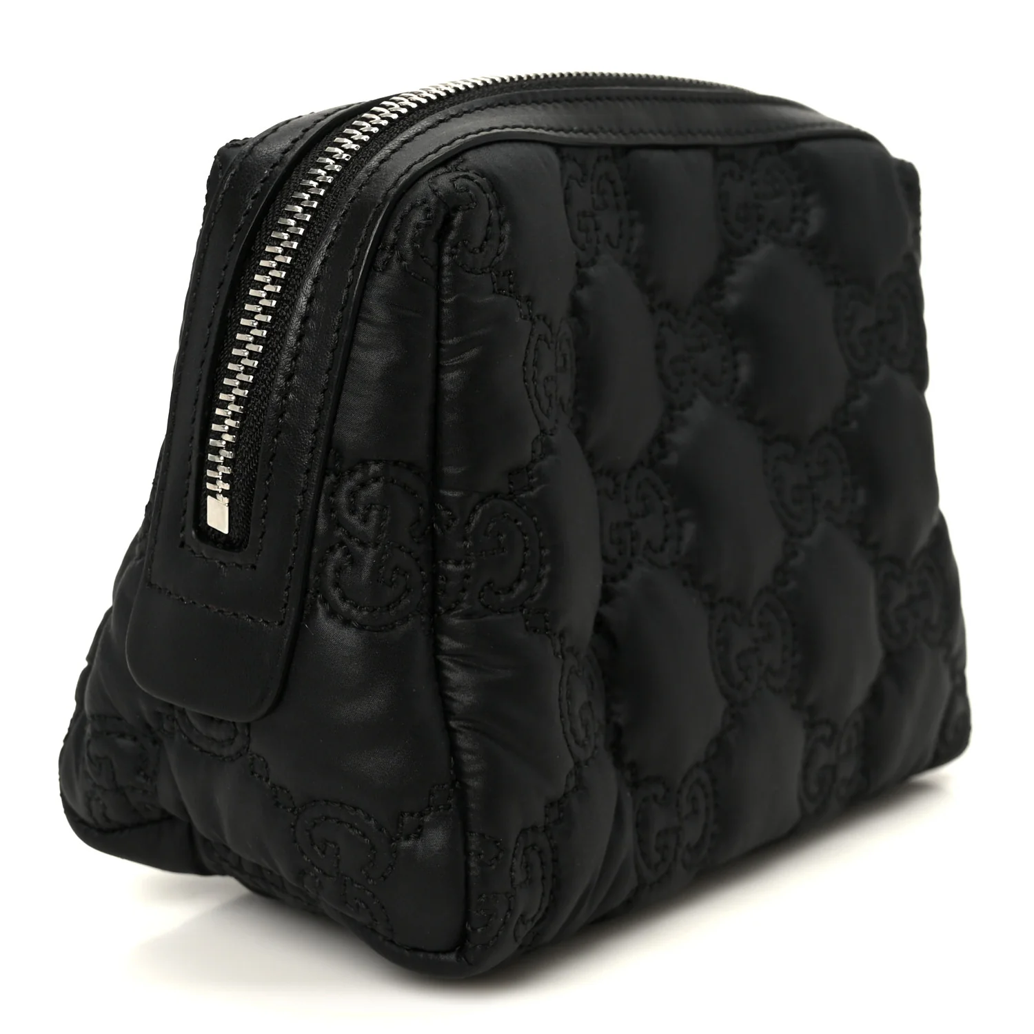 Nylon Calfskin Enamel GG Matelasse Beauty Case Black - Image 3