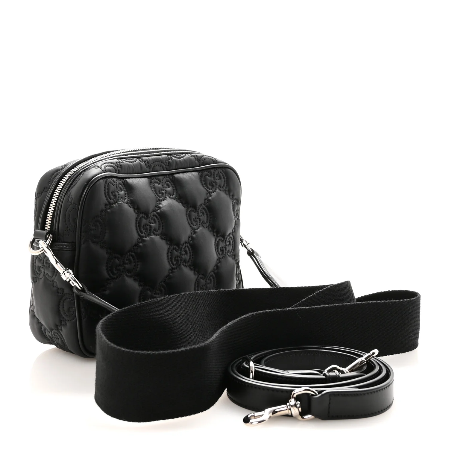 Nylon Calfskin Enamel GG Matelasse Shoulder Bag Black - Image 3