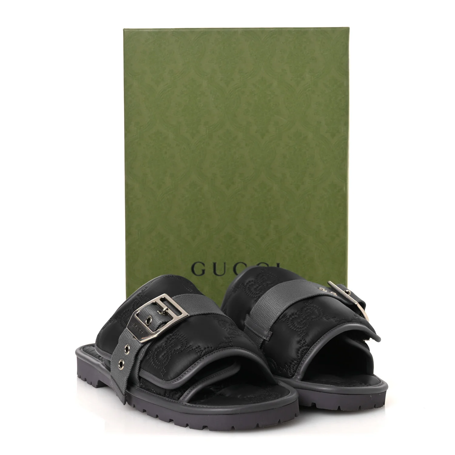 Nylon Calfskin GG Matelasse Mens Slide Sandals 11 Blue Grey - Image 10