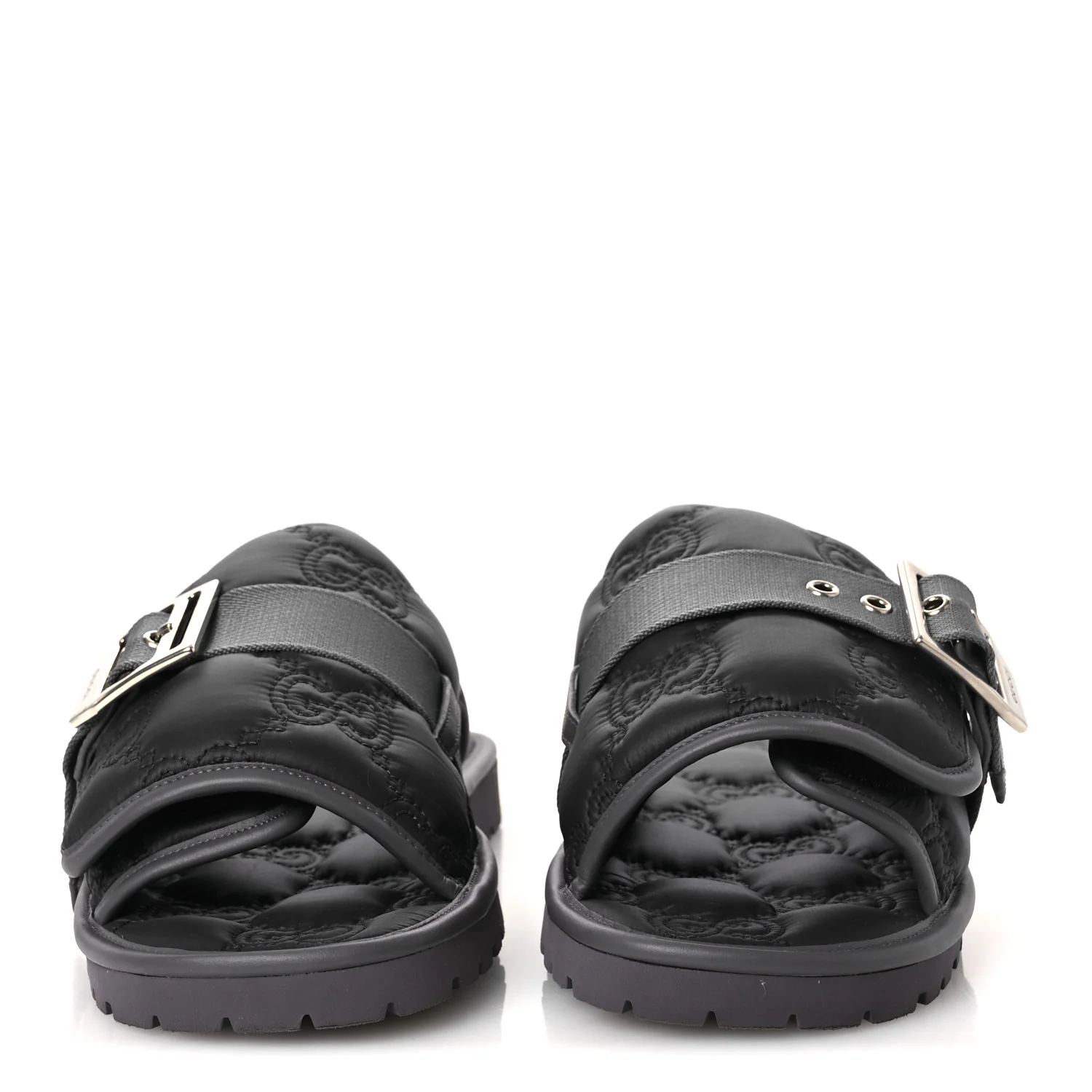 Nylon Calfskin GG Matelasse Mens Slide Sandals 11 Blue Grey - Image 3