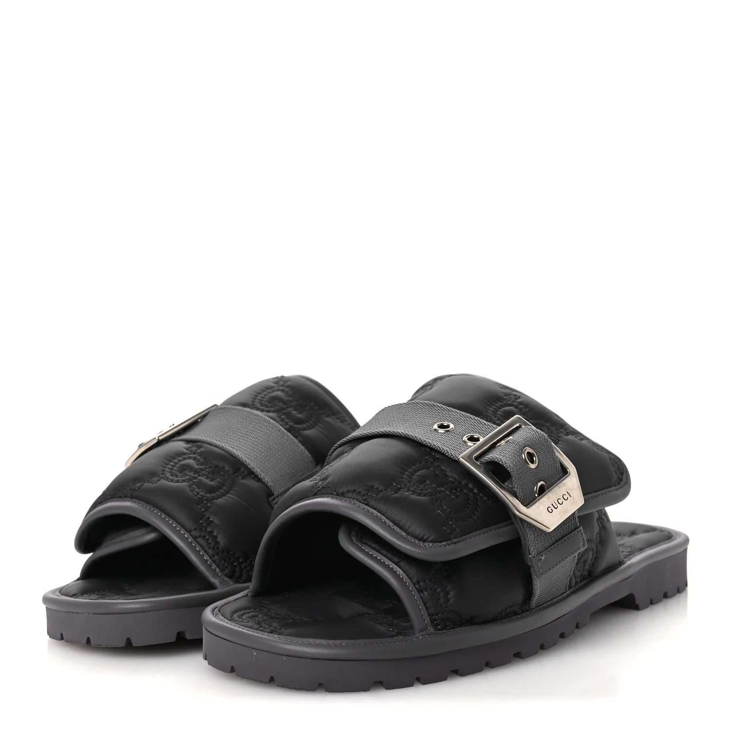 Nylon Calfskin GG Matelasse Mens Slide Sandals 11 Blue Grey - Image 4