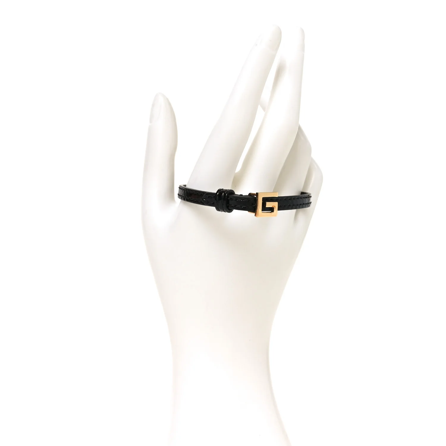 Patent Calfskin Metal Square G Bracelet M Black Gold - Image 2