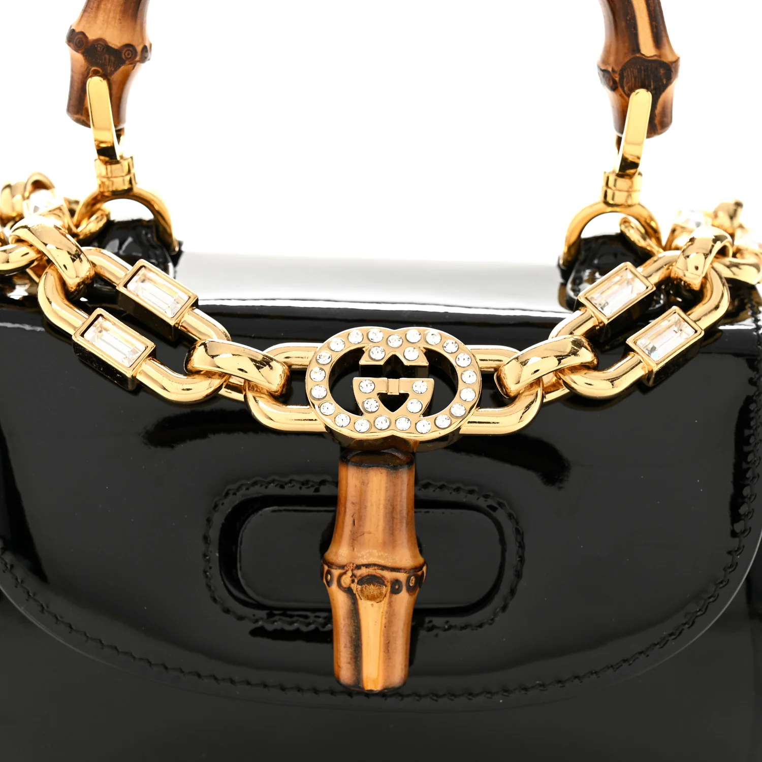 Patent Crystal Mini Bamboo 1947 Top Handle Chain Bag Black - Image 8