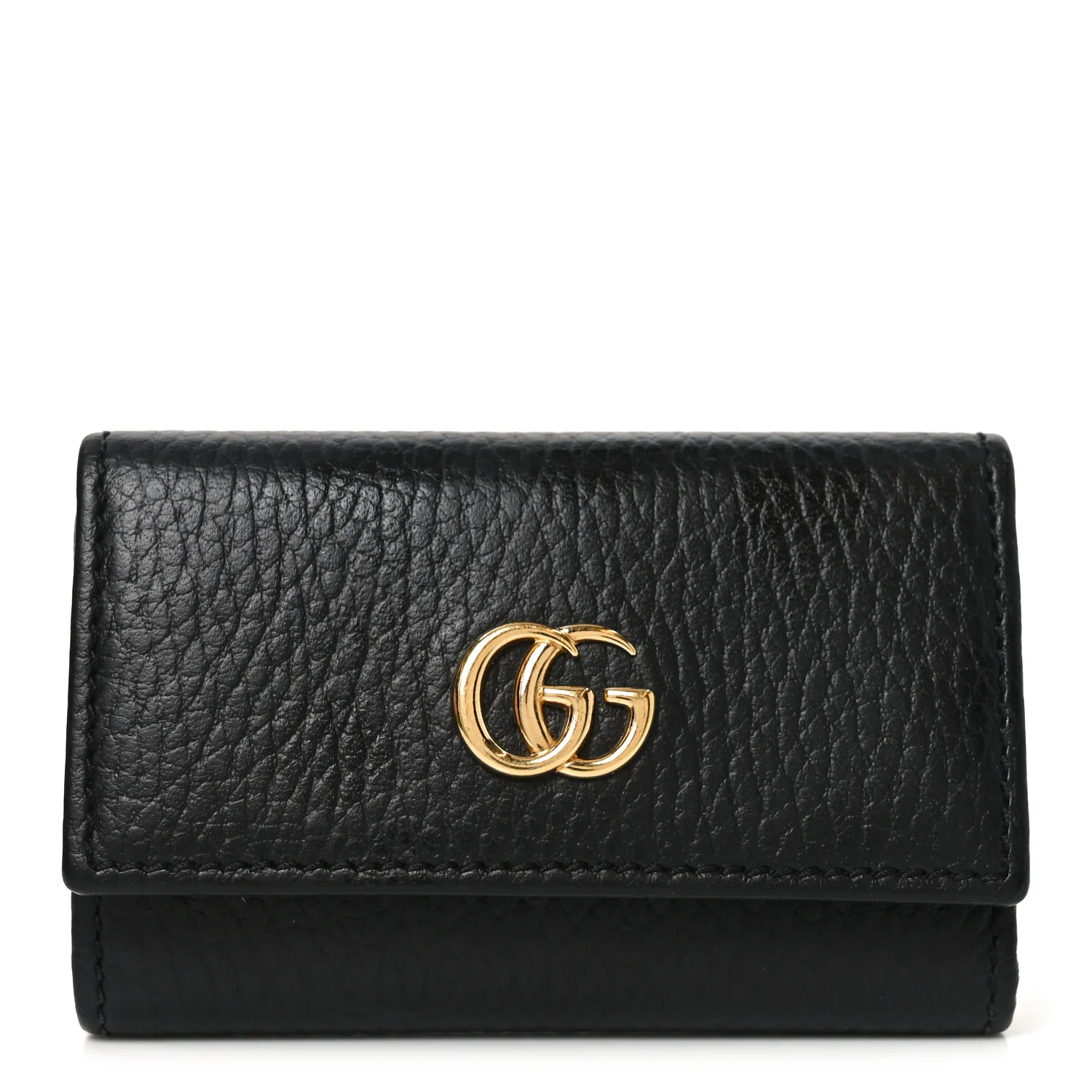 Pebbled Calfskin GG Marmont 6 Key Holder Black