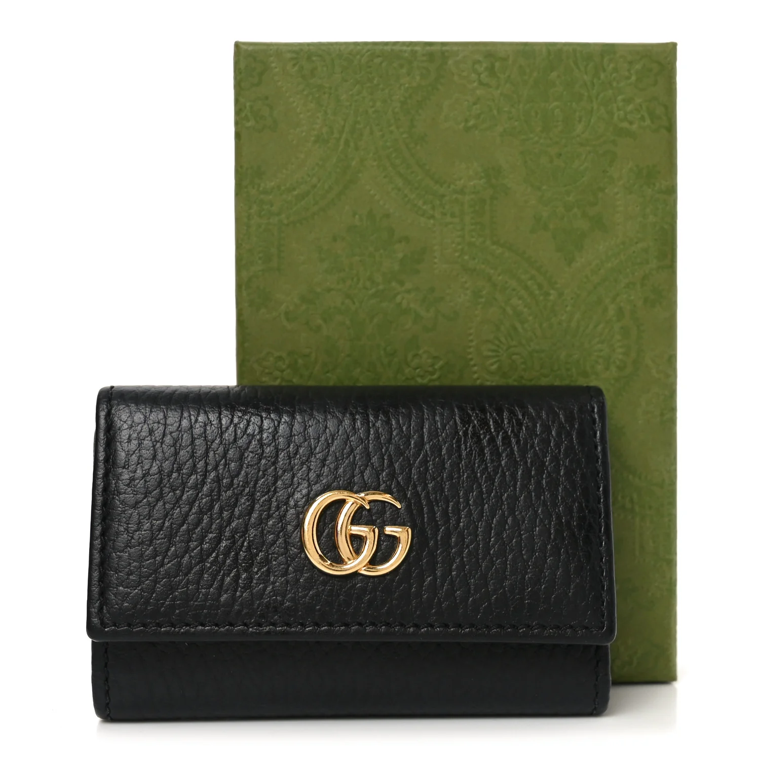 Pebbled Calfskin GG Marmont 6 Key Holder Black - Image 8