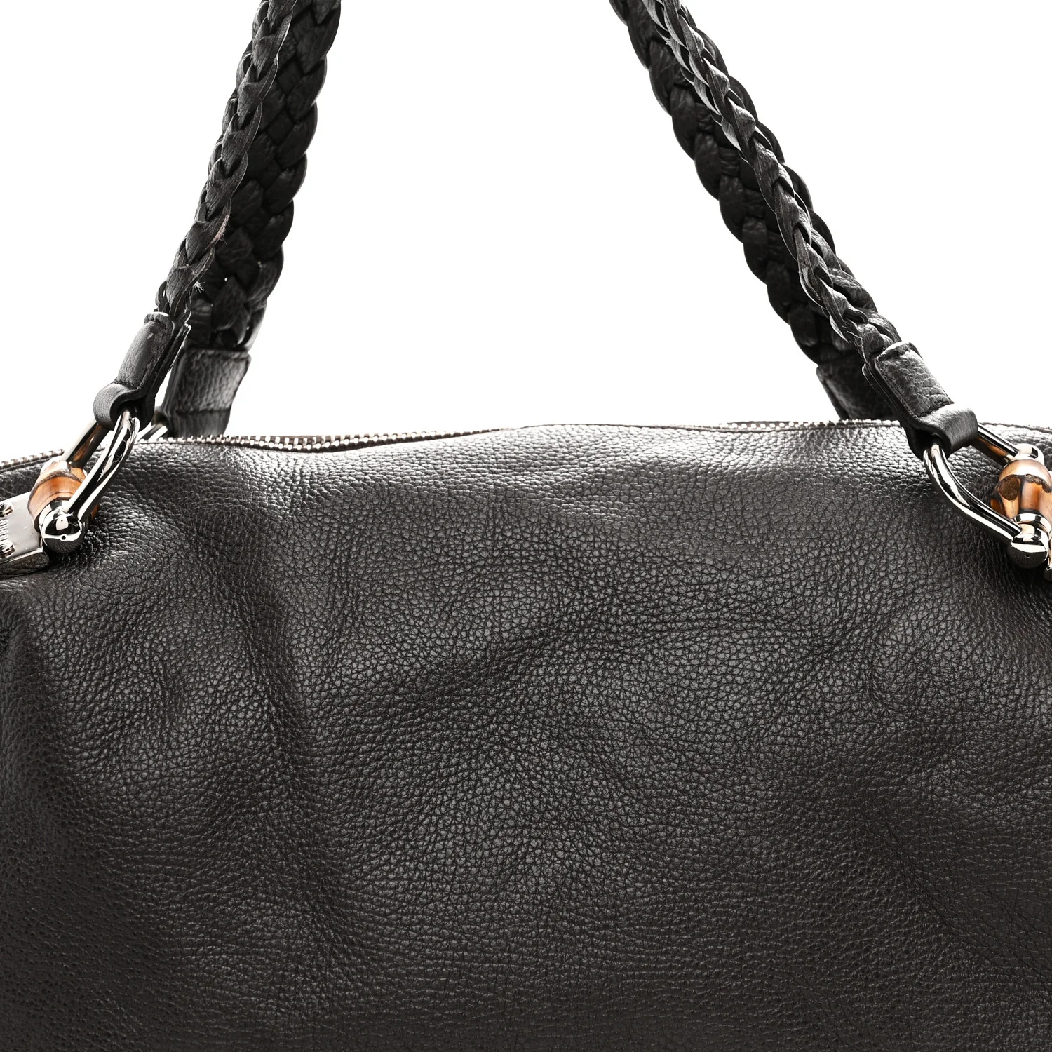 Pebbled Calfskin Large Bamboo Bar Tassel Shoulder Bag Dark Brown - Image 8