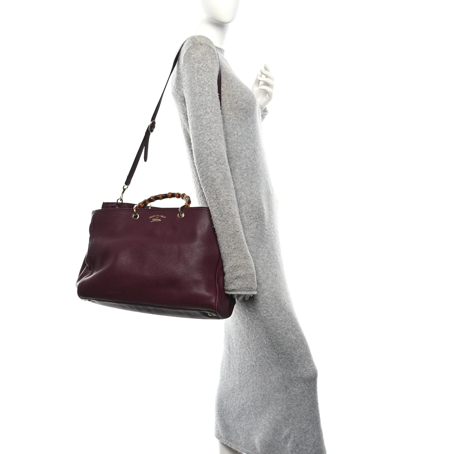 Pebbled Calfskin Large Bamboo Shopper Tote Burgundy - Image 2