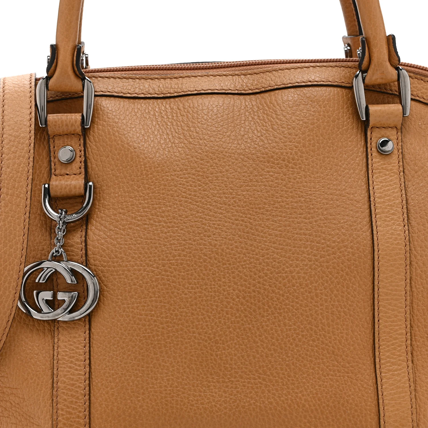 Pebbled Calfskin Medium GG Convertible Dome Satchel Beige - Image 9