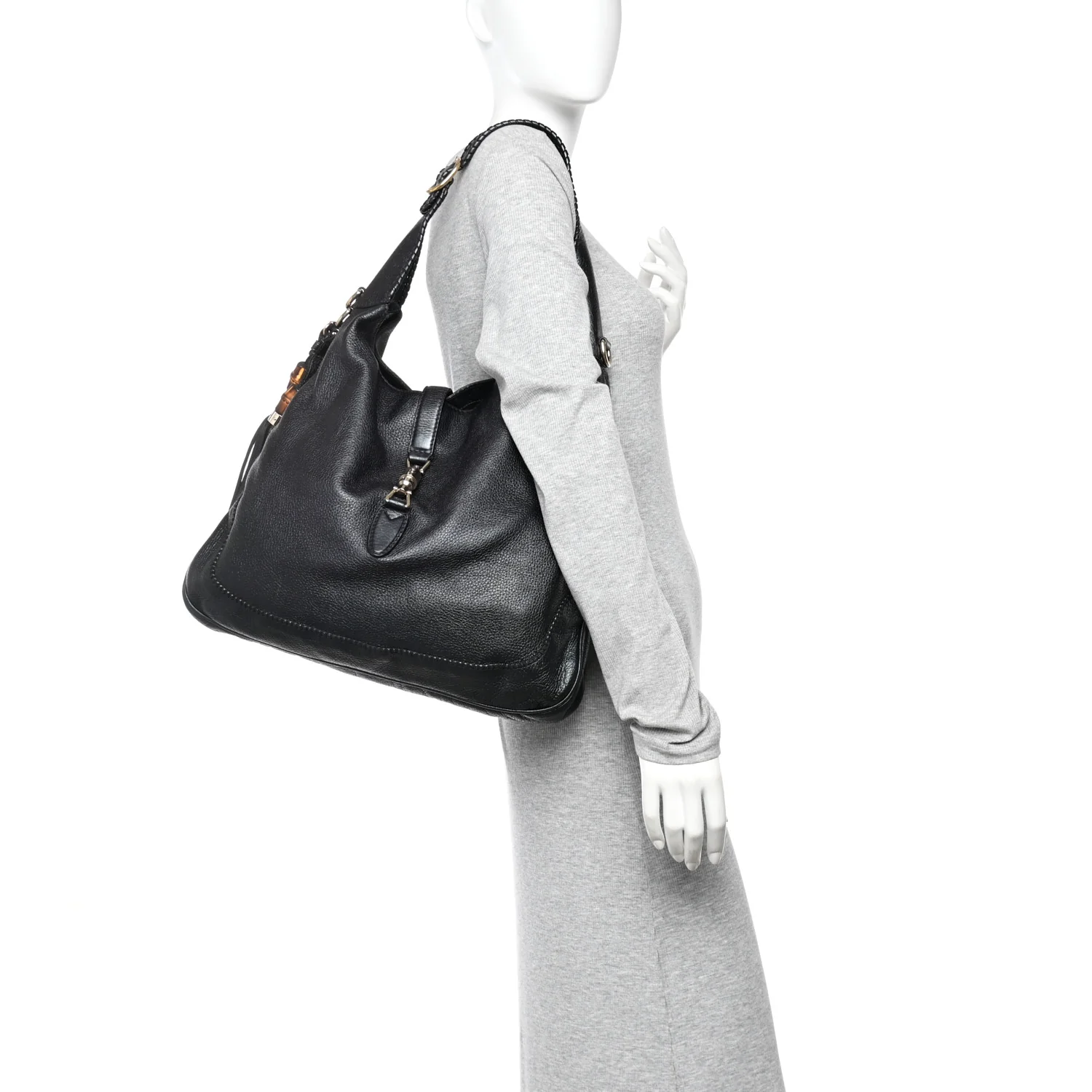 Pebbled Calfskin Medium New Jackie Shoulder Bag Black - Image 2