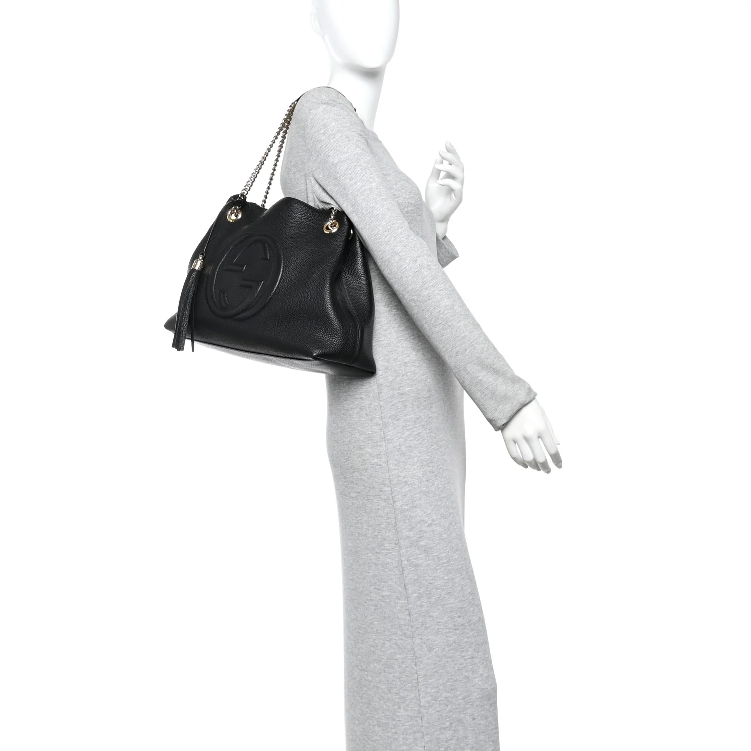Pebbled Calfskin Medium Soho Chain Shoulder Bag Black - Image 2