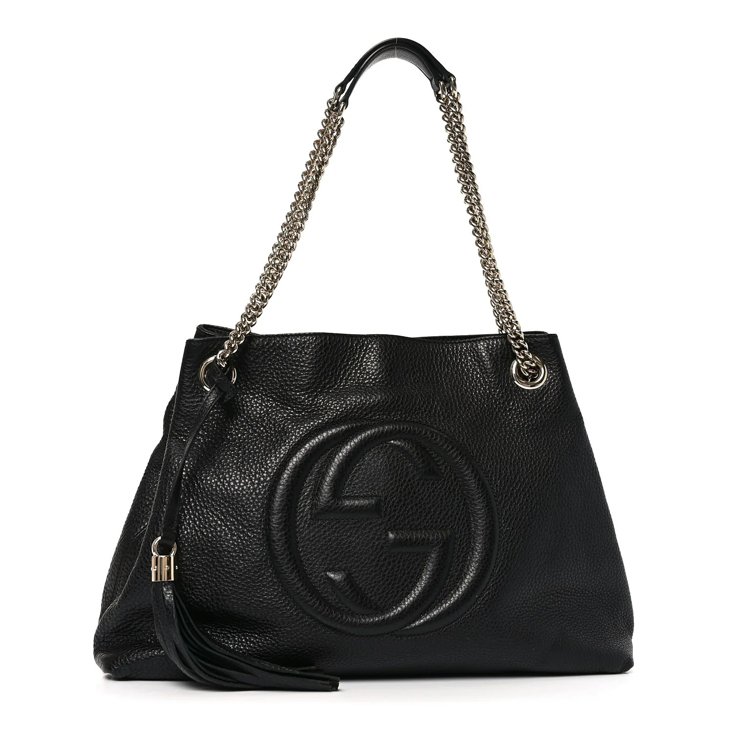 Pebbled Calfskin Medium Soho Chain Shoulder Bag Black