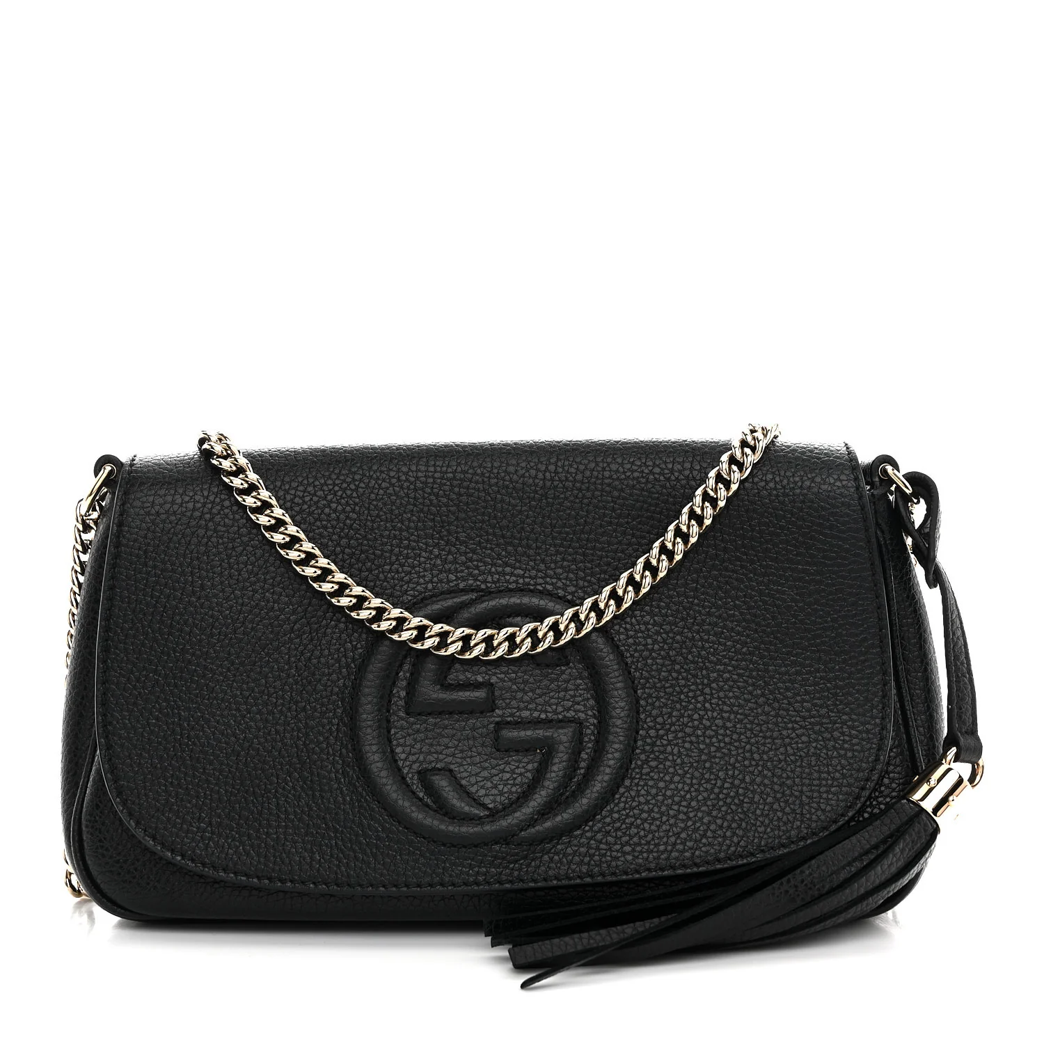 Pebbled Calfskin Medium Soho Flap Crossbody Black
