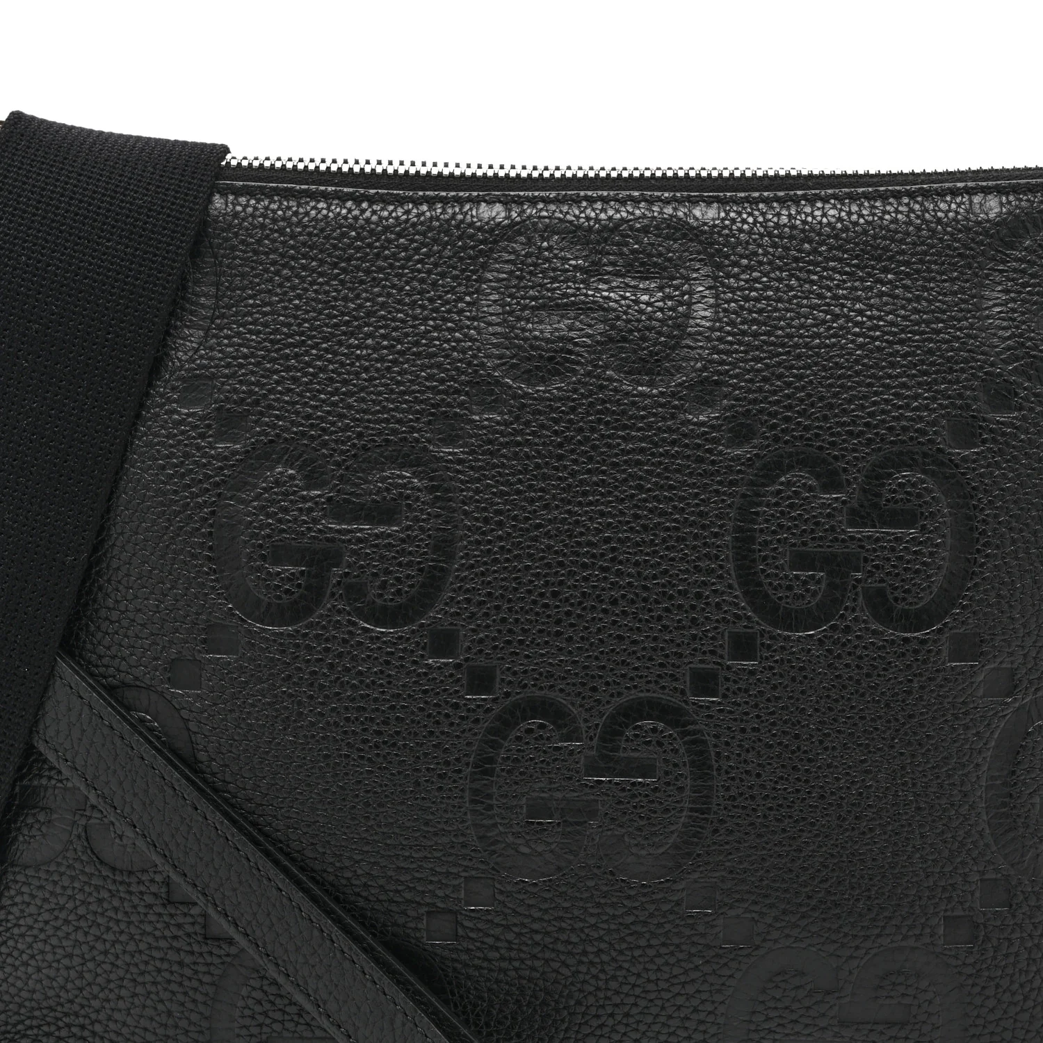 Piuma Calfskin Jumbo GG Embossed Medium Wristlet Messenger Bag Black - Image 9