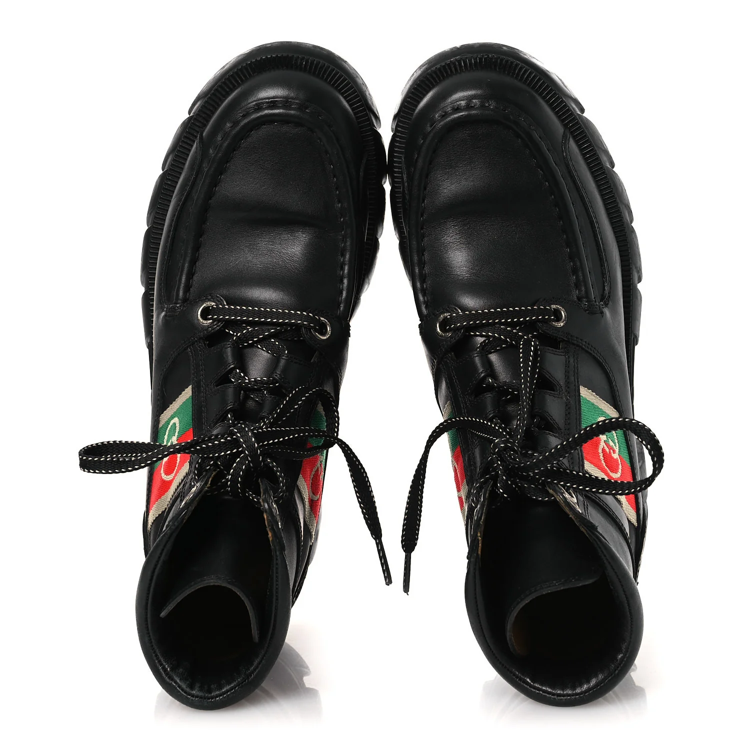 Quebec Calfskin Web Womens Interlocking G Lace Up Combat Boots 38 Black Mystic White Green Red - Image 2