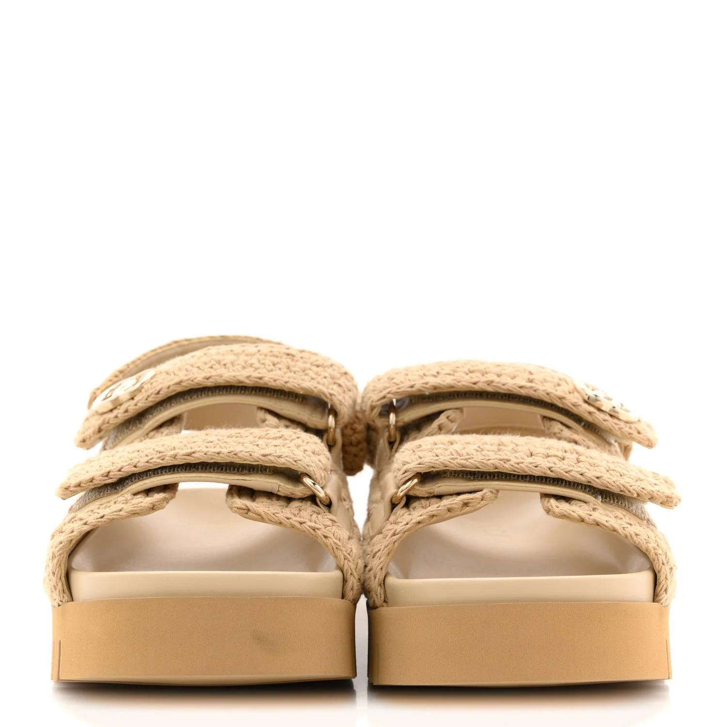 Raffia Cotton Crochet GG Sandals 37 Ecru Sandstorm - Image 3