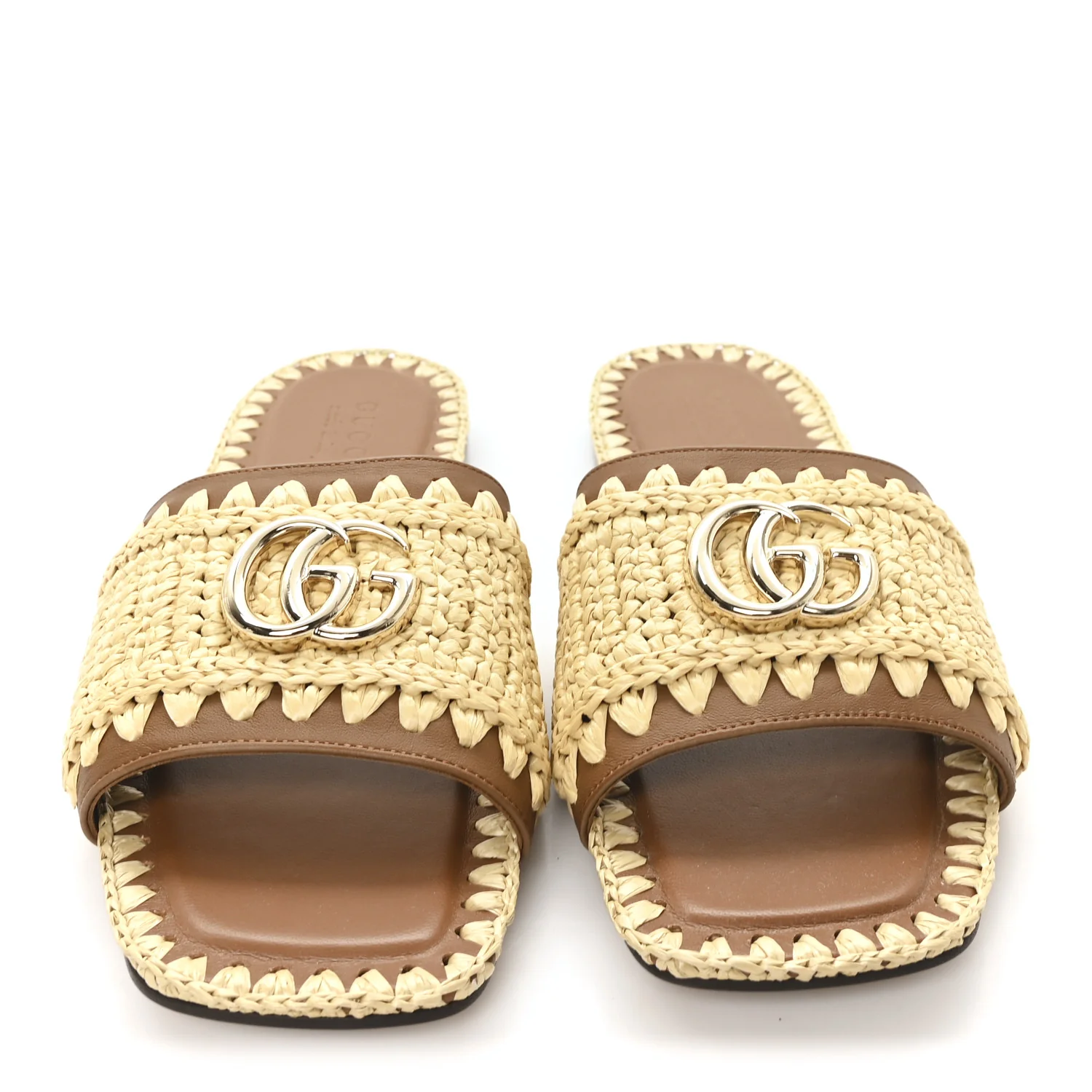 Raffia Interlocking G Flat Slide Sandals 37.5 Bright Natural Sundial - Image 3
