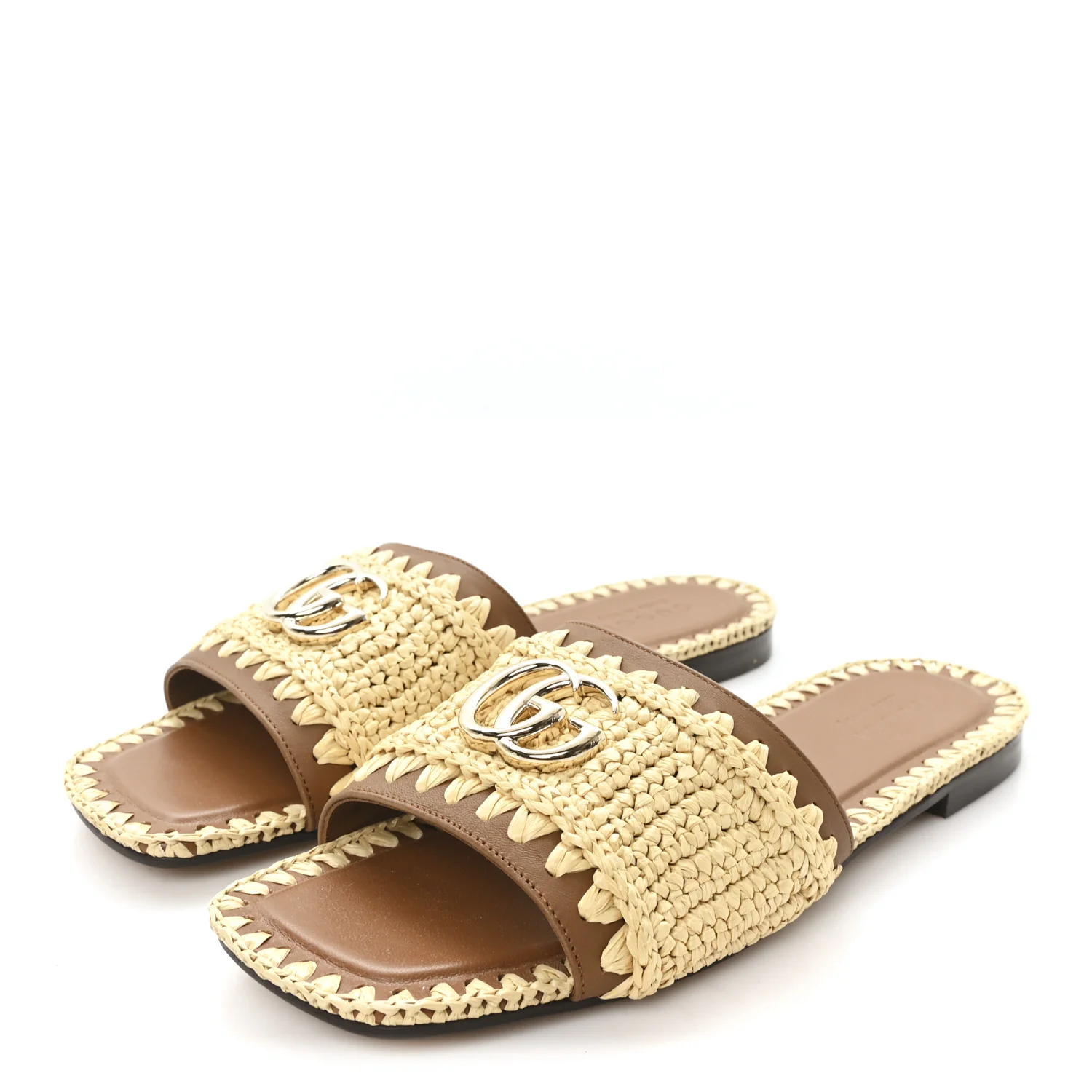 Raffia Interlocking G Flat Slide Sandals 37.5 Bright Natural Sundial - Image 4