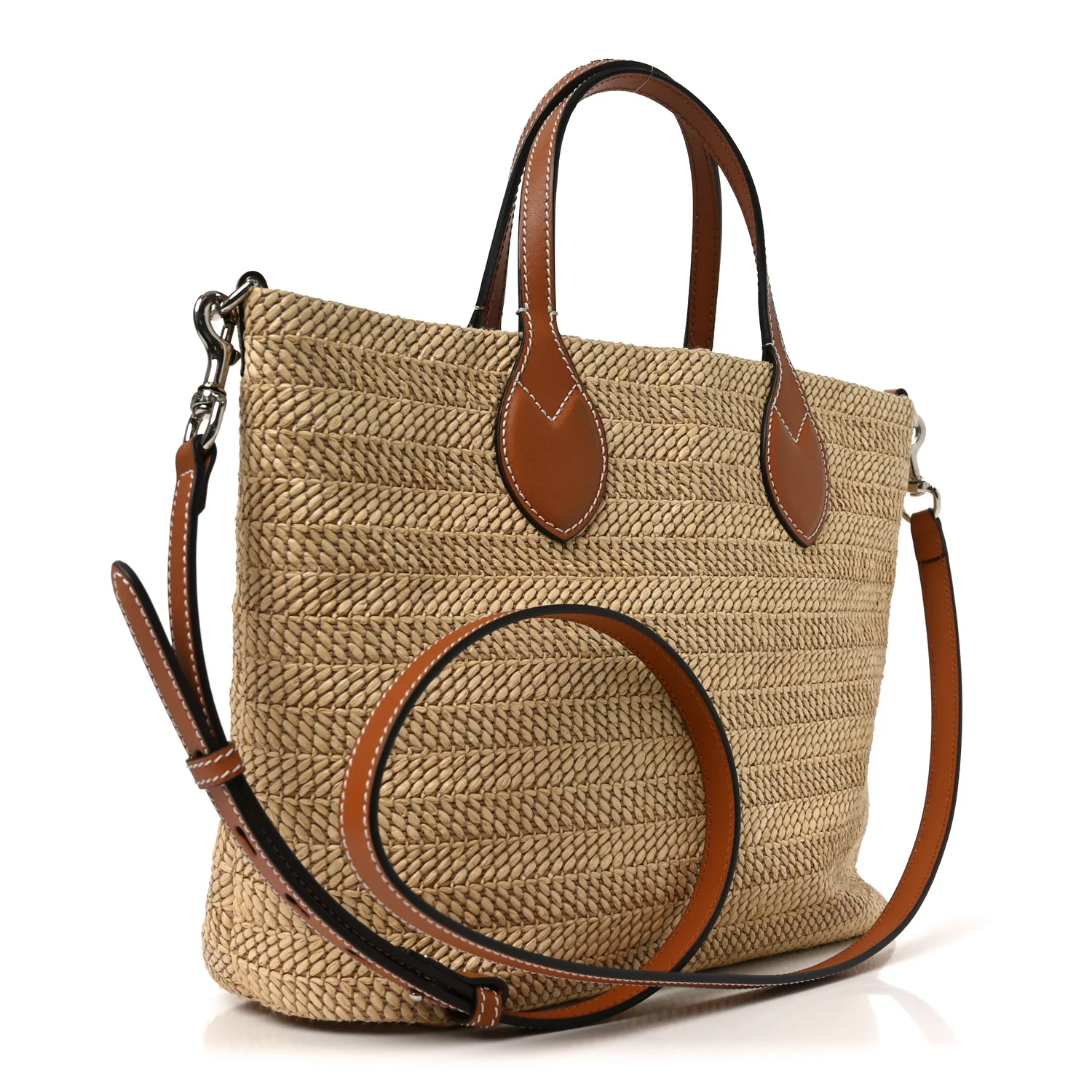 Raffia Woven Logo Patch Medium Tote Bag Natural Brown Multicolor - Image 3
