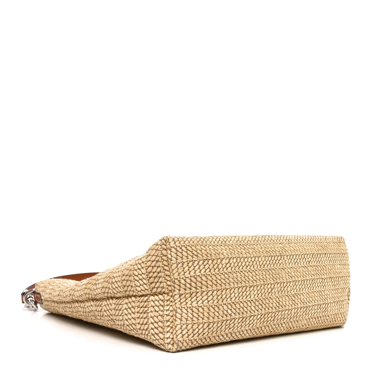 Raffia Woven Logo Patch Medium Tote Bag Natural Brown Multicolor - Image 4