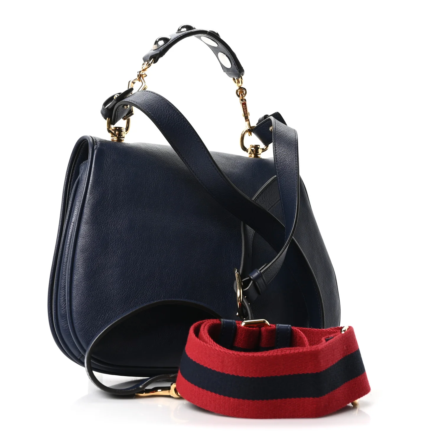 Roxy Calfskin Web Medium Blondie Top Handle Shoulder Flap Bag Blue Agata - Image 2