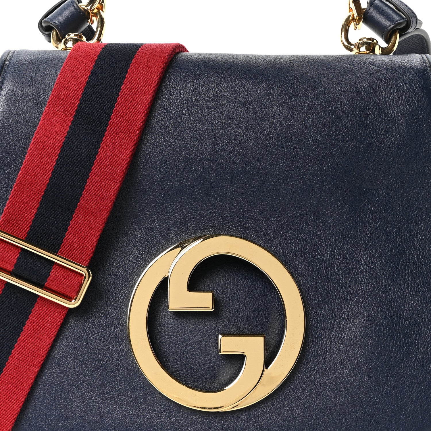 Roxy Calfskin Web Medium Blondie Top Handle Shoulder Flap Bag Blue Agata - Image 7