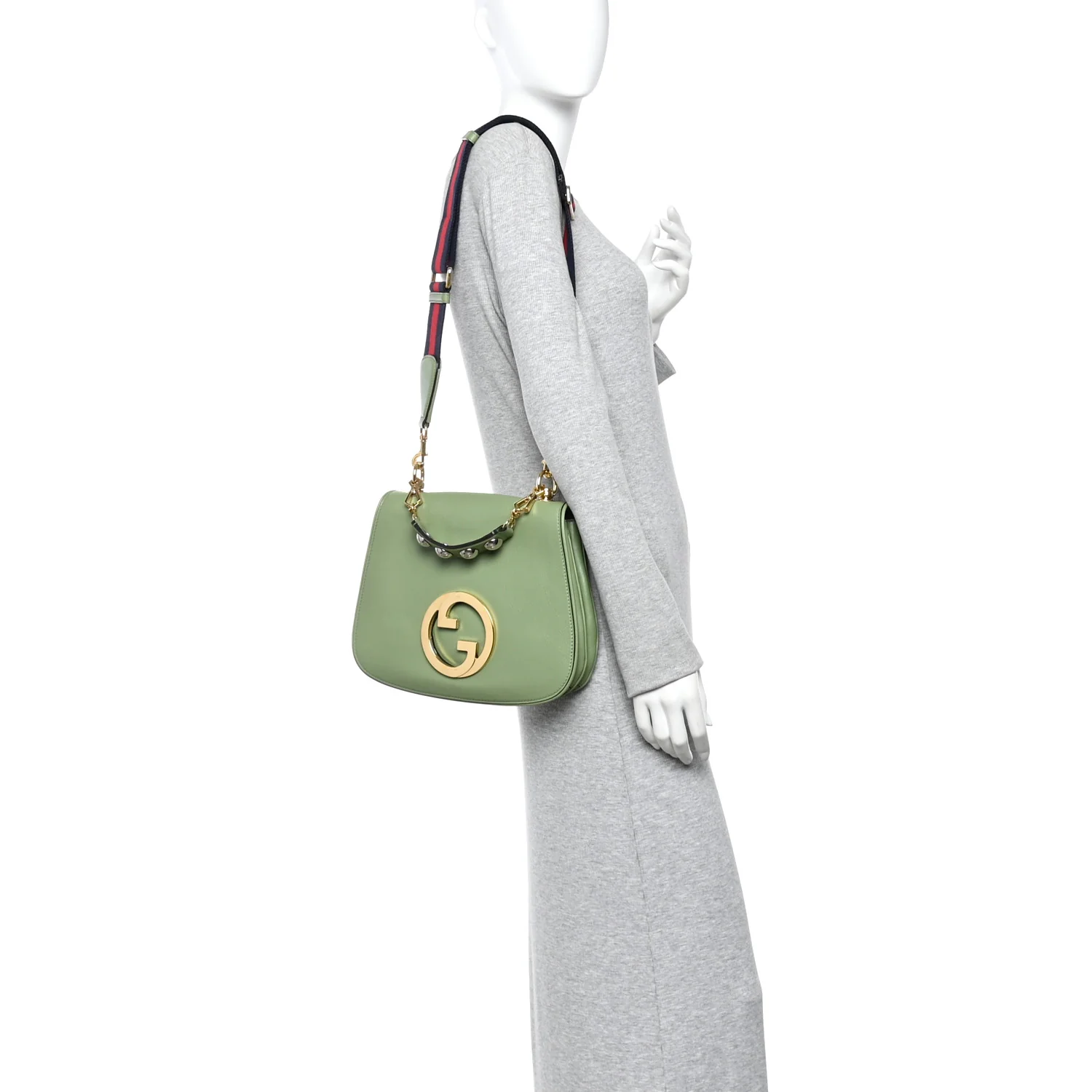 Roxy Calfskin Web Medium Blondie Top Handle Shoulder Flap Bag Salamander Green - Image 2
