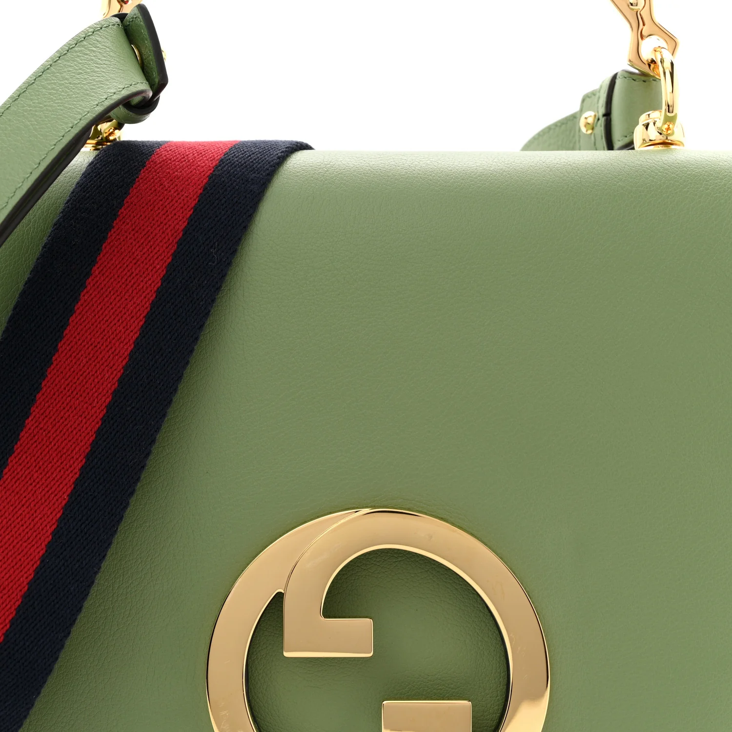 Roxy Calfskin Web Medium Blondie Top Handle Shoulder Flap Bag Salamander Green - Image 8