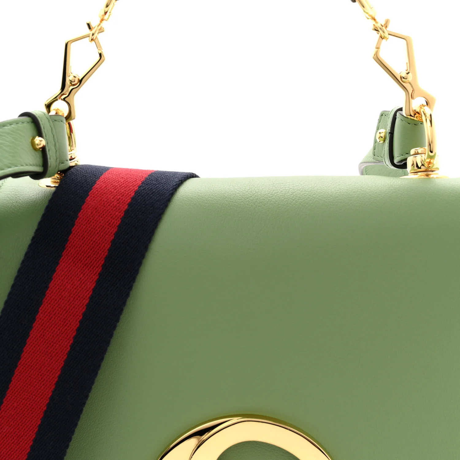 Roxy Calfskin Web Medium Blondie Top Handle Shoulder Flap Bag Salamander Green - Image 9