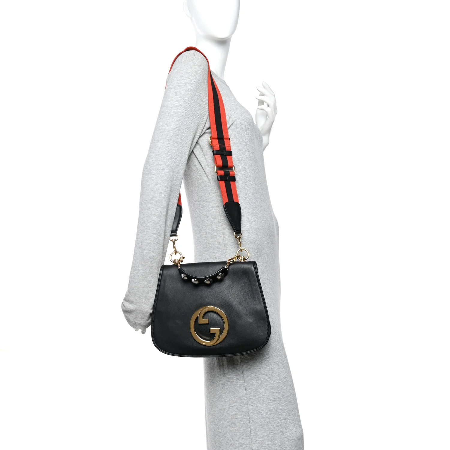Roxy Calfskin Web Medium Studded Blondie Shoulder Flap Bag Black - Image 2