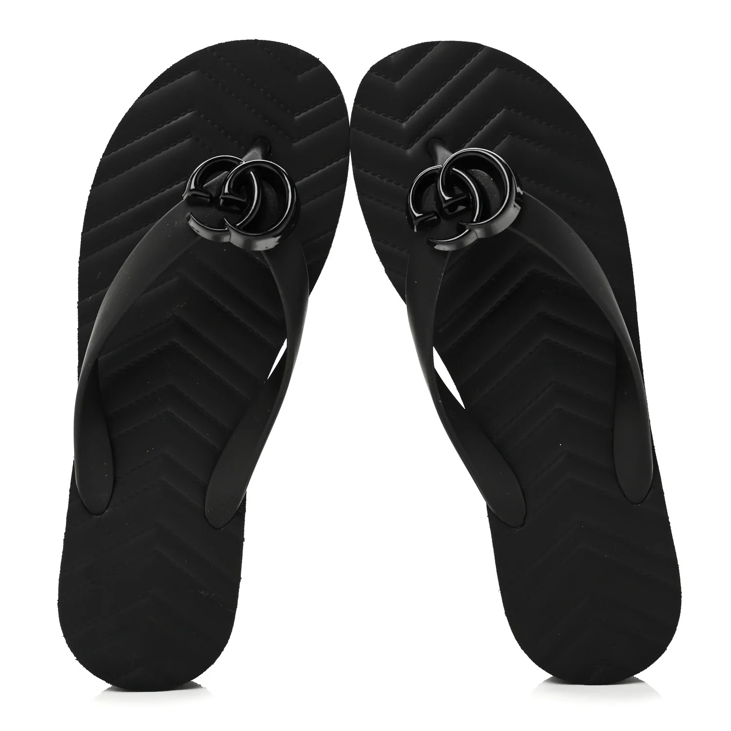 Rubber Chevron Womens GG Thong Sandals 35 Black - Image 2