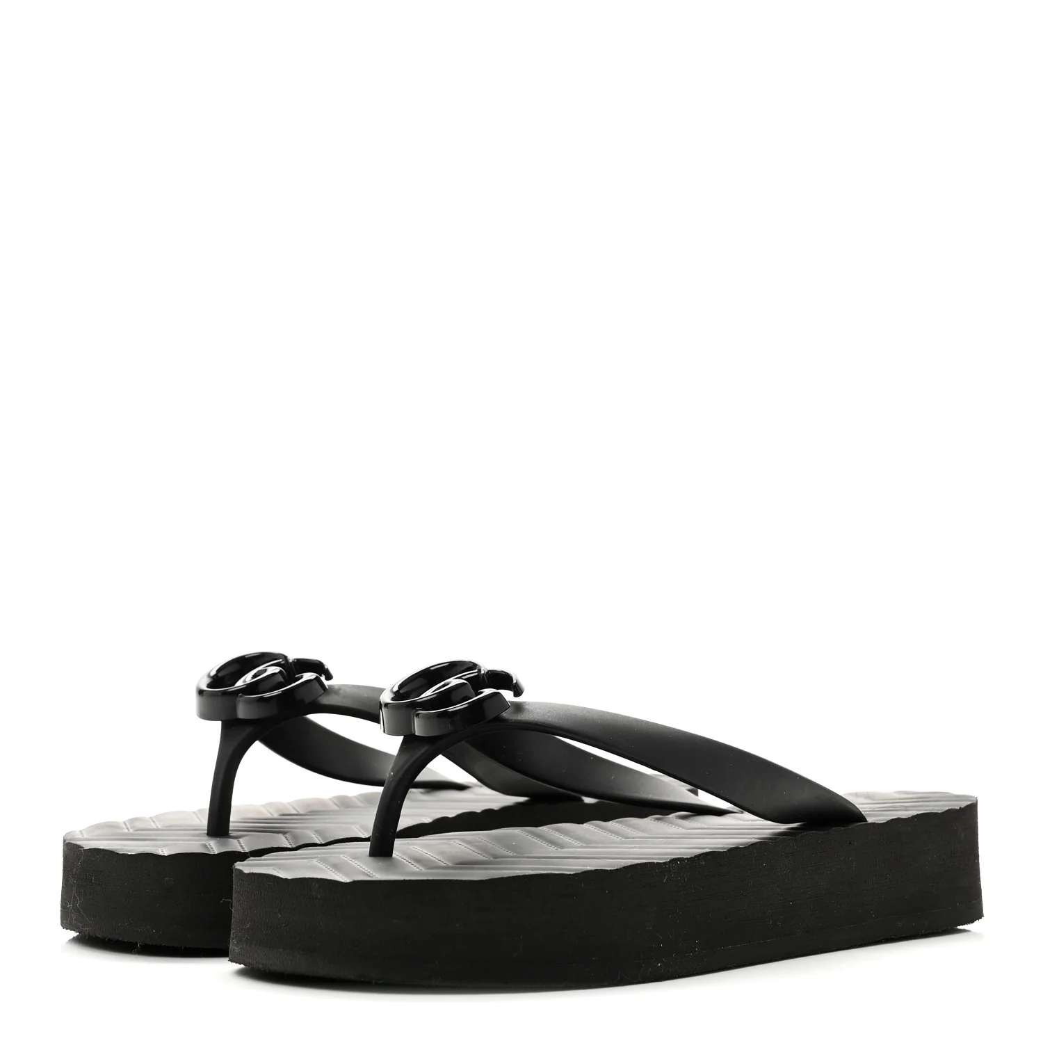 Rubber Chevron Womens GG Thong Sandals 35 Black - Image 4