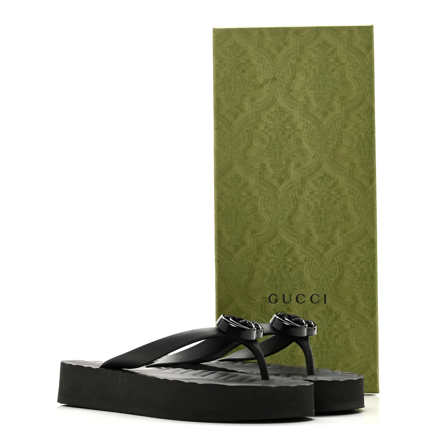 Rubber Chevron Womens GG Thong Sandals 35 Black - Image 9