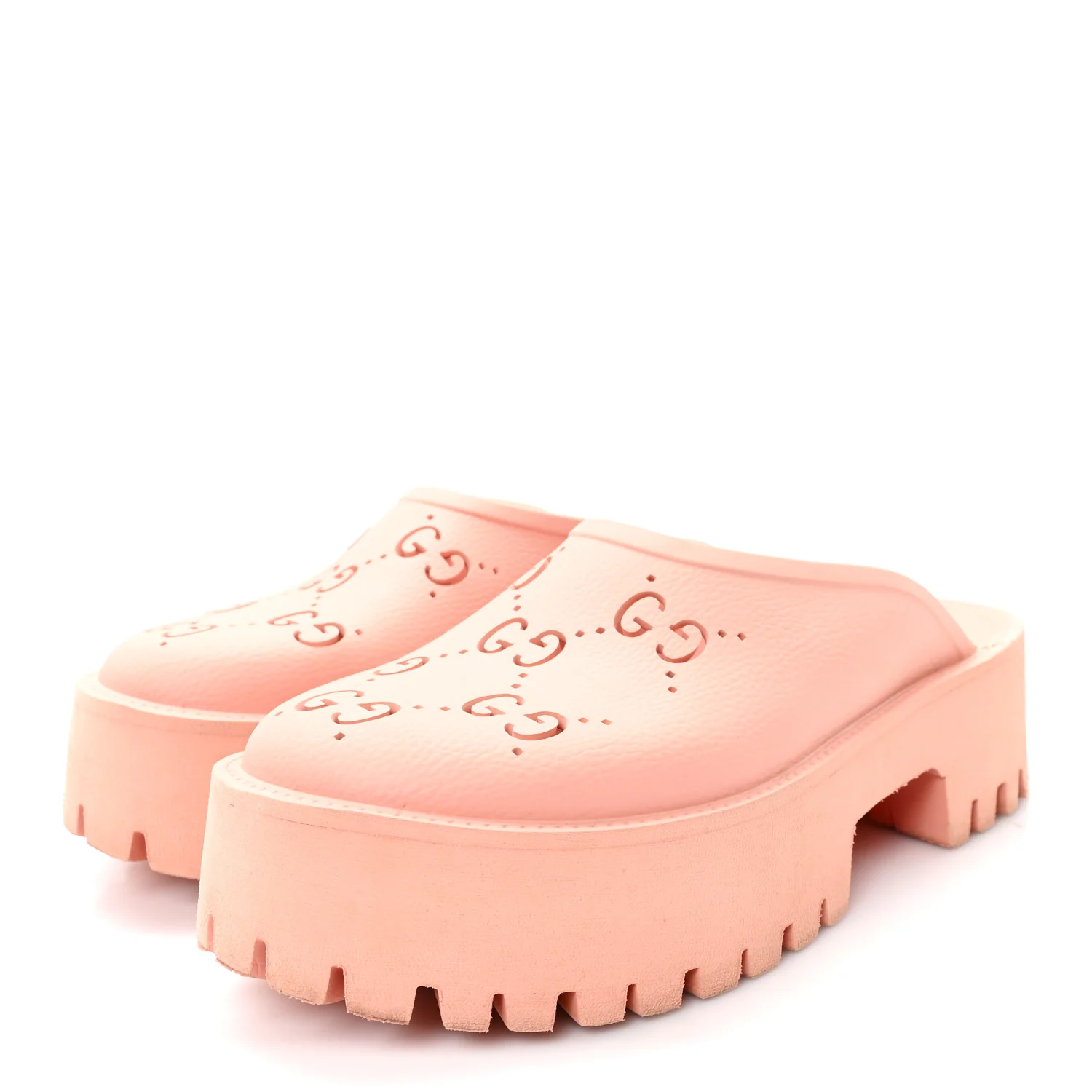 Rubber GG Monogram Perforated Elea Platform 55mm Lug Sole Sandals 41 Peachy Chic - Image 4