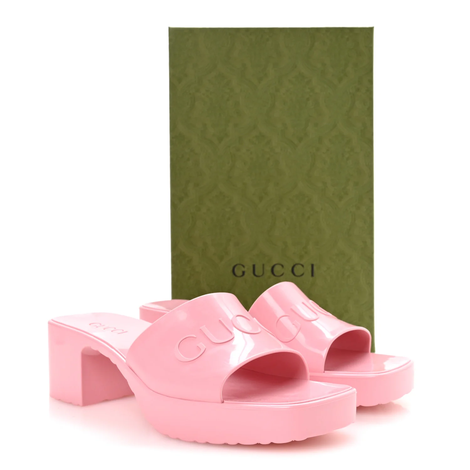 Rubber Gucci Logo Womens Platform 20/60mm Slide Sandals 38 Wild Rose - Image 9