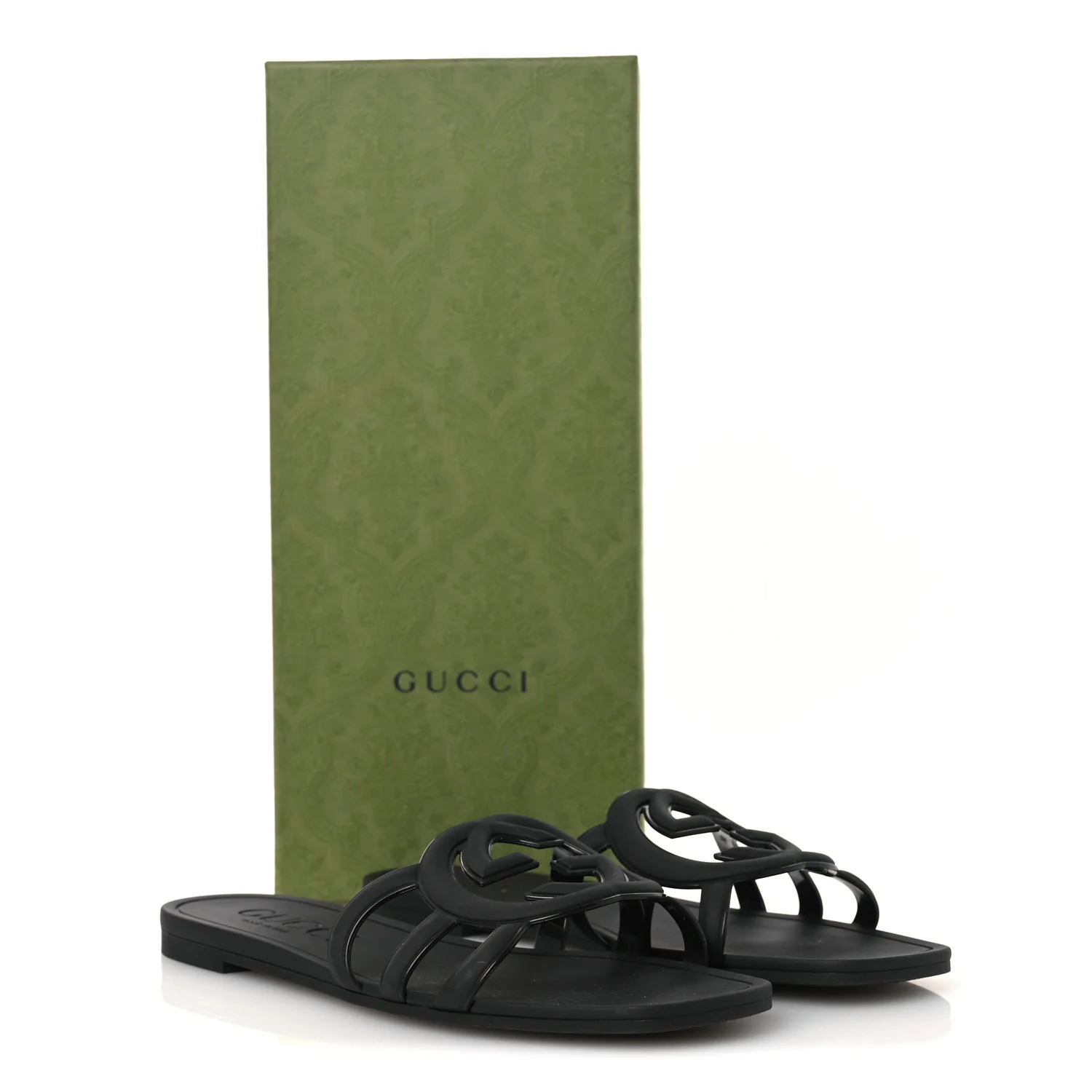 Rubber Interlocking G Womens Slide Sandals 38 Black - Image 11